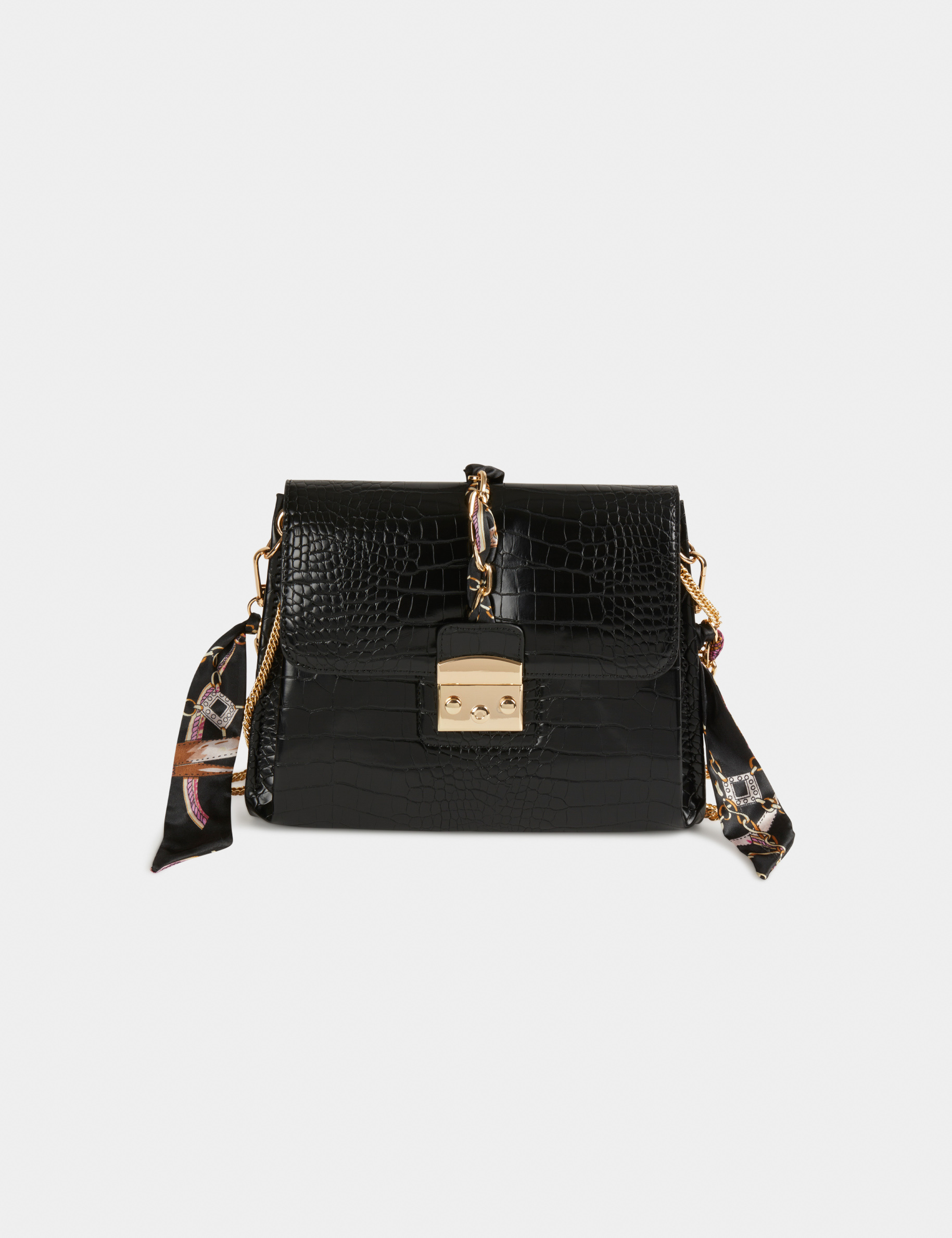 Clutch bag with croc effect and scarf black ladies'