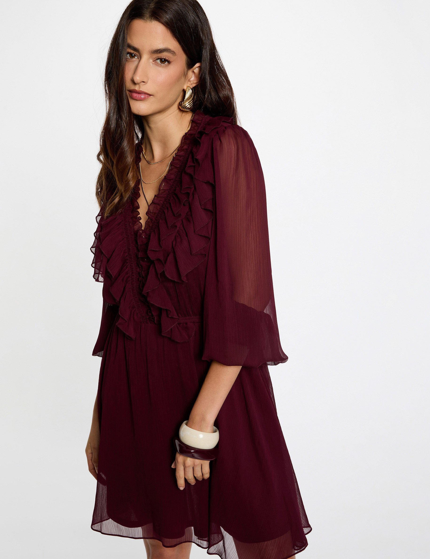 Fitted short dress plum women