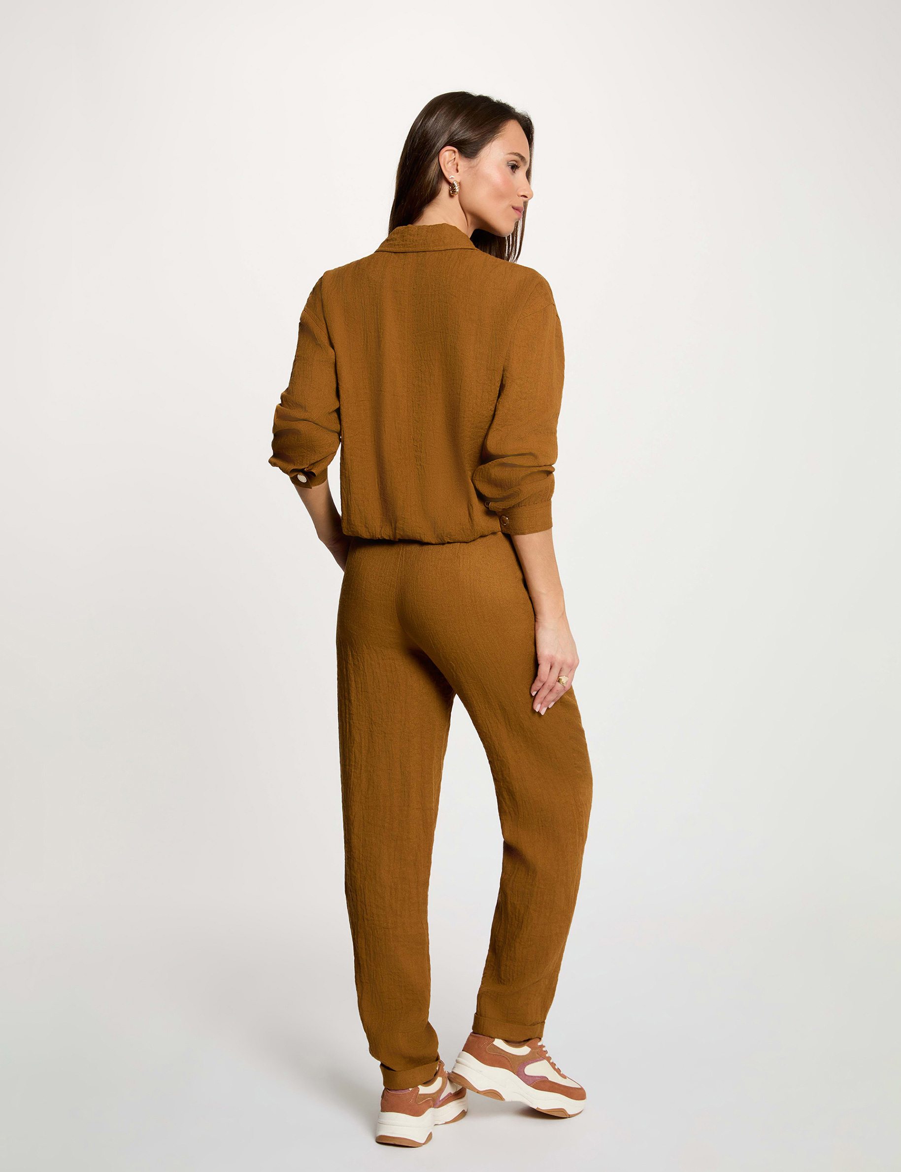 Pleated oversized jacket camel women