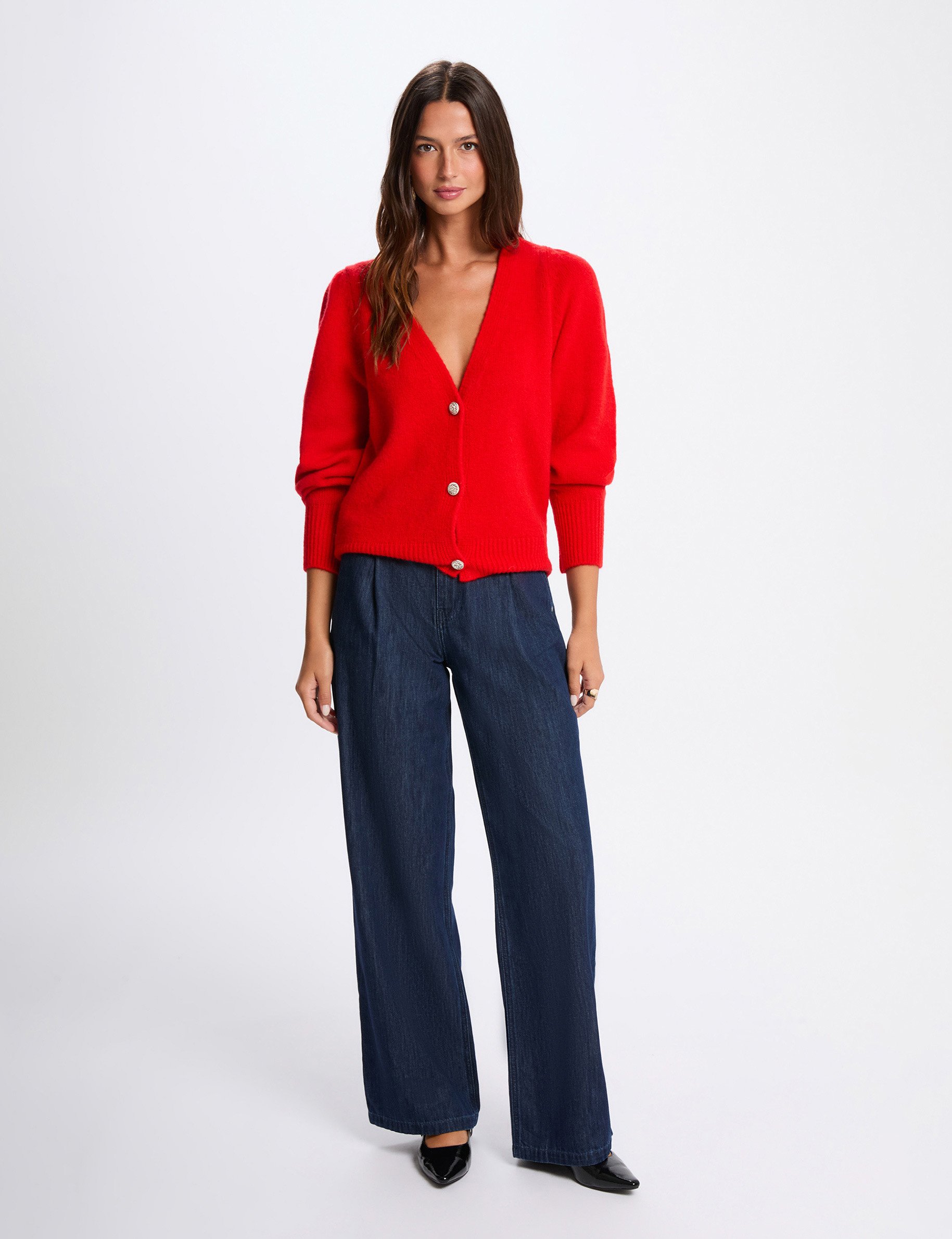 Cardigan with puff sleeves red women