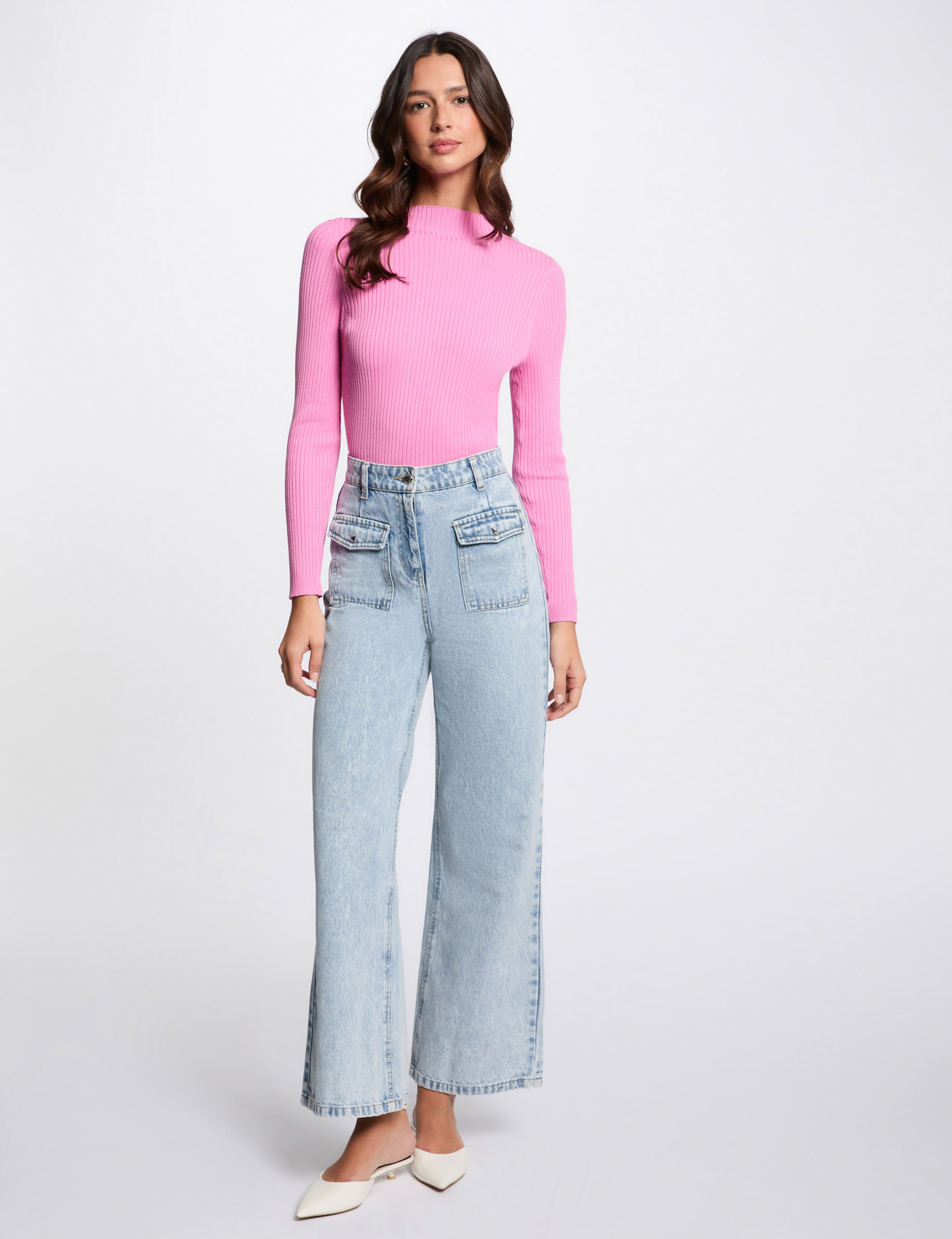 ribbed jumper high collar pink women Ribbed jumper high collar pink women