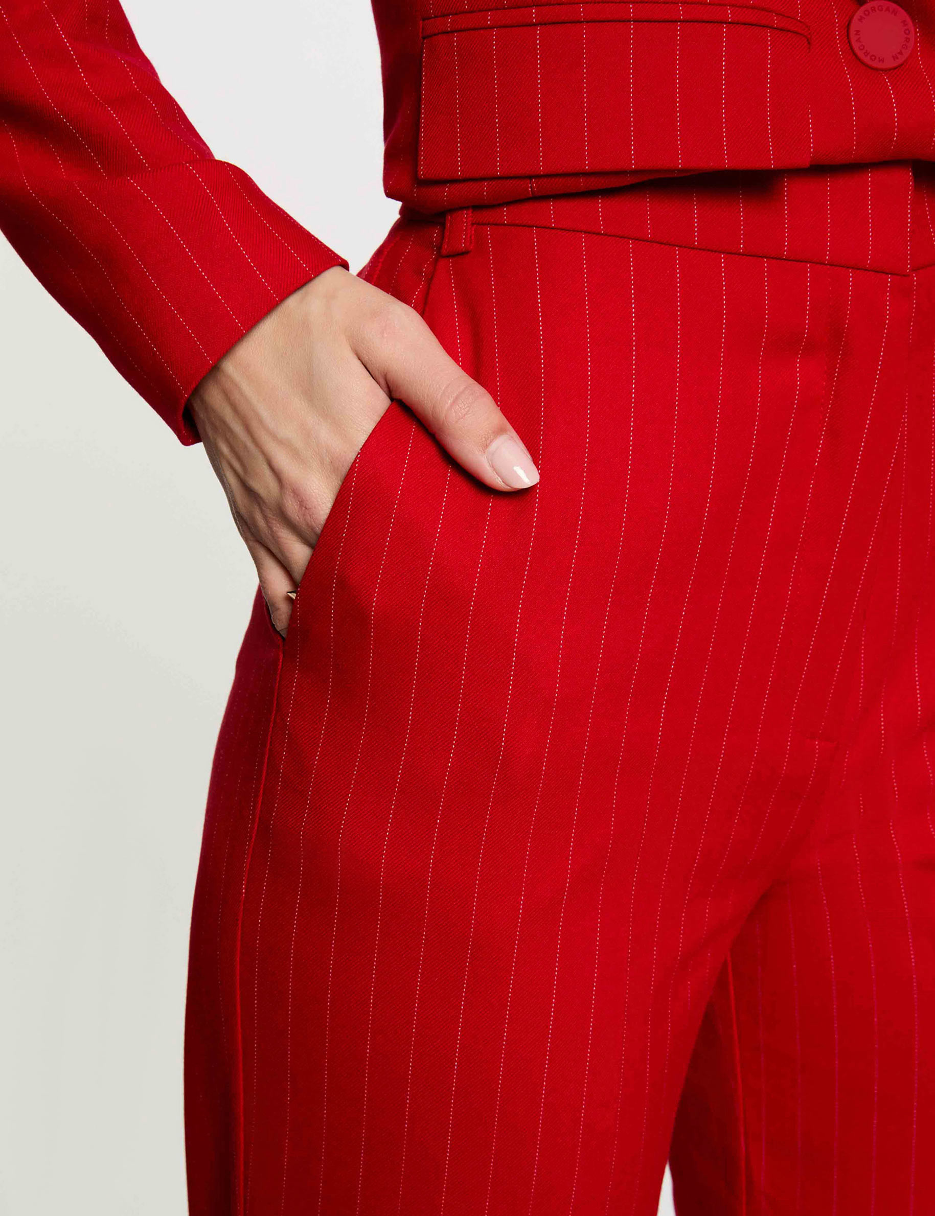 High-waisted straight trousers red women