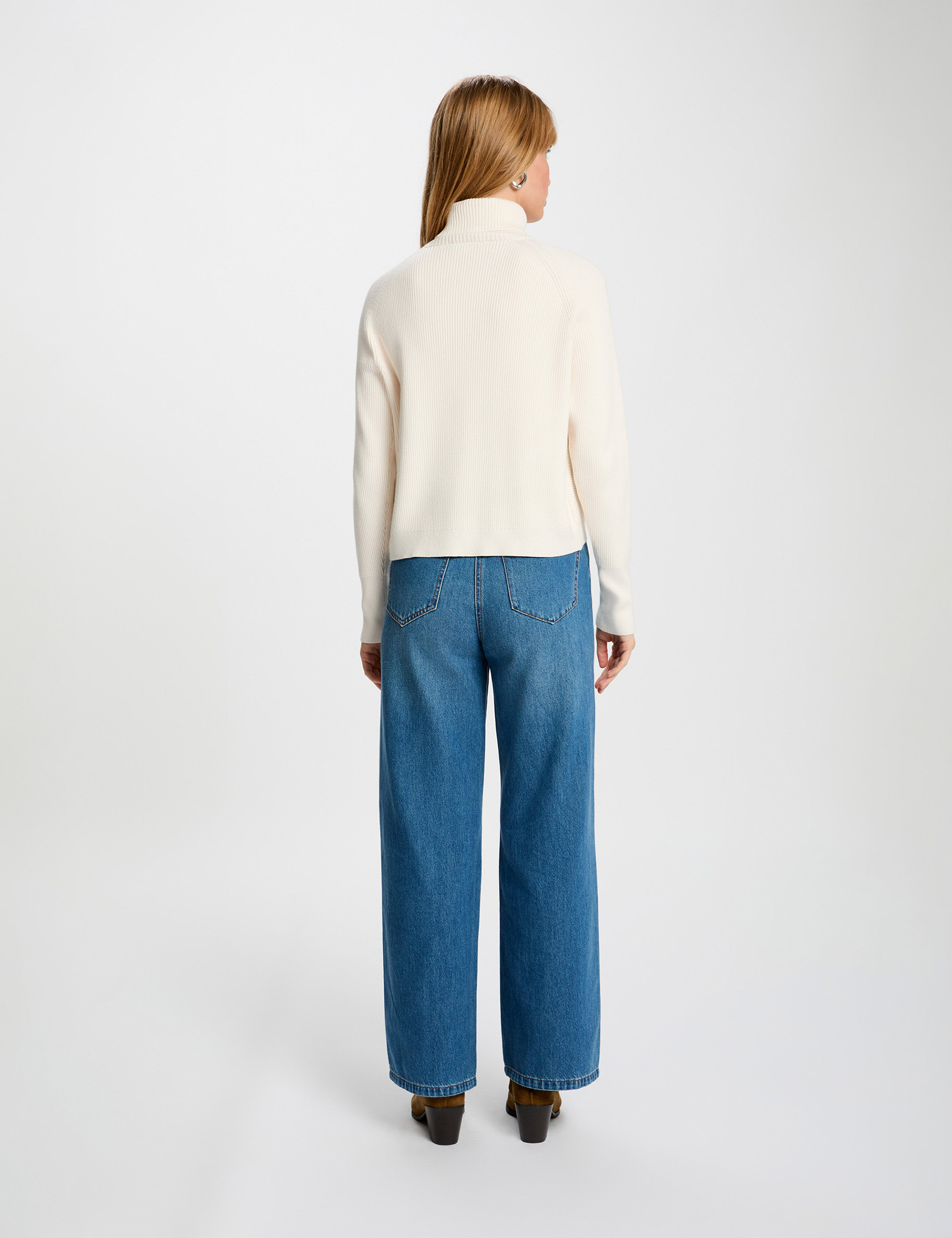 long sleeved jumper wrap over effect ivory women Long-sleeved jumper wrap-over effect ivory women