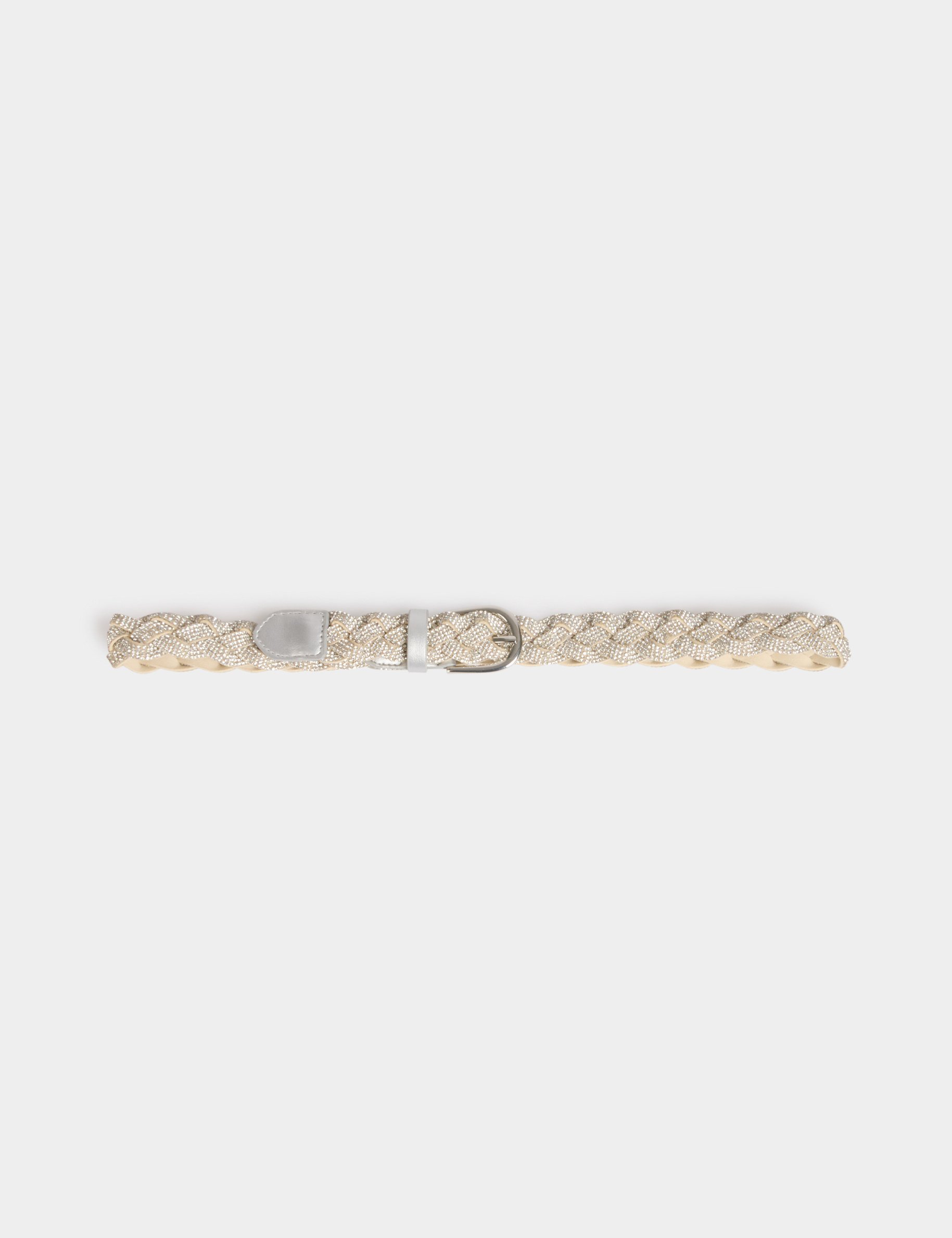 Braided belt with rhinestones silver color women
