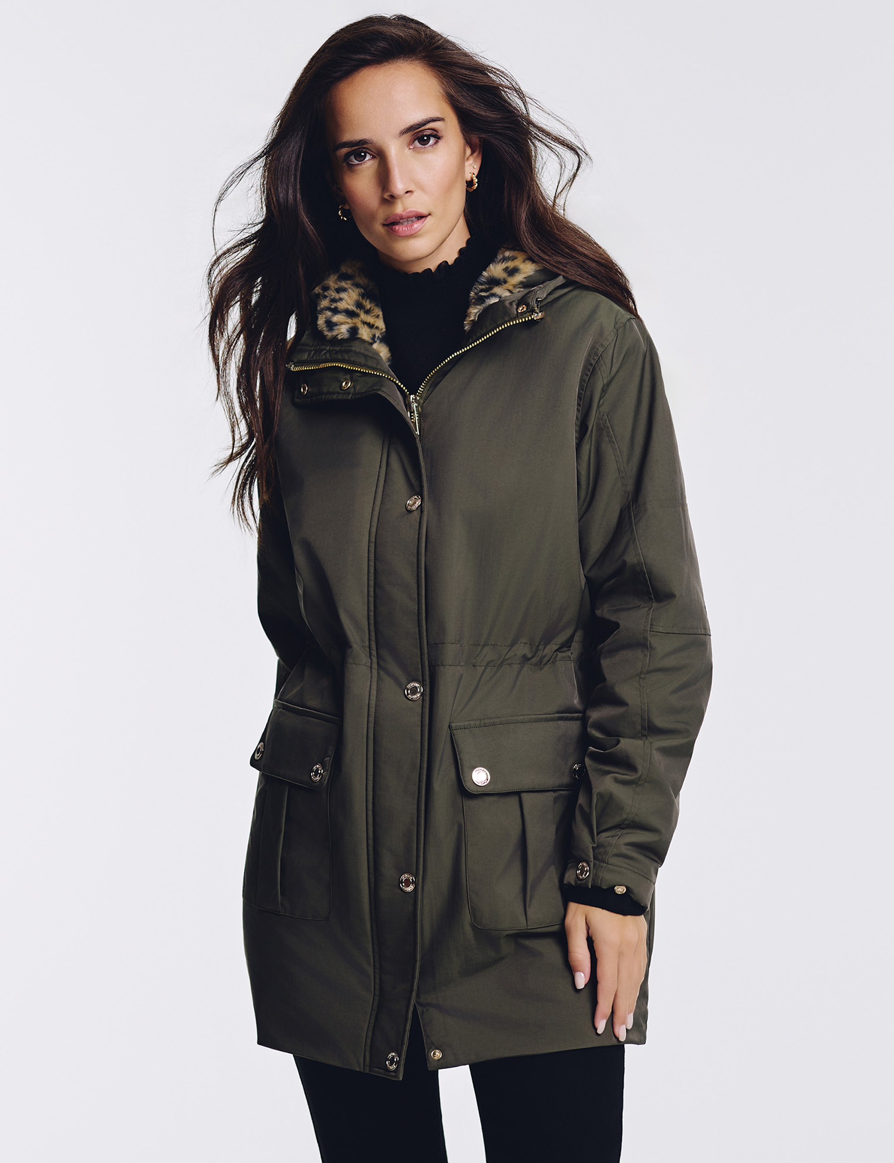 long parka with faux fur khaki green women Long parka with faux fur khaki green women