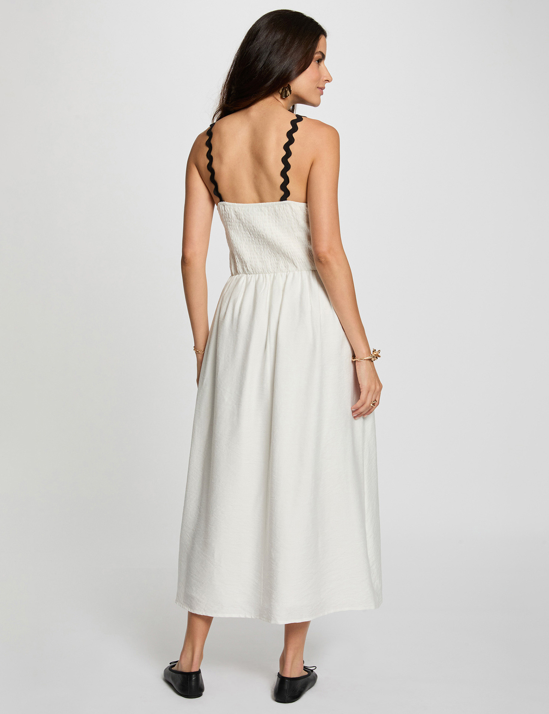 Robe ajustée bretelles fantaisie blanc femme