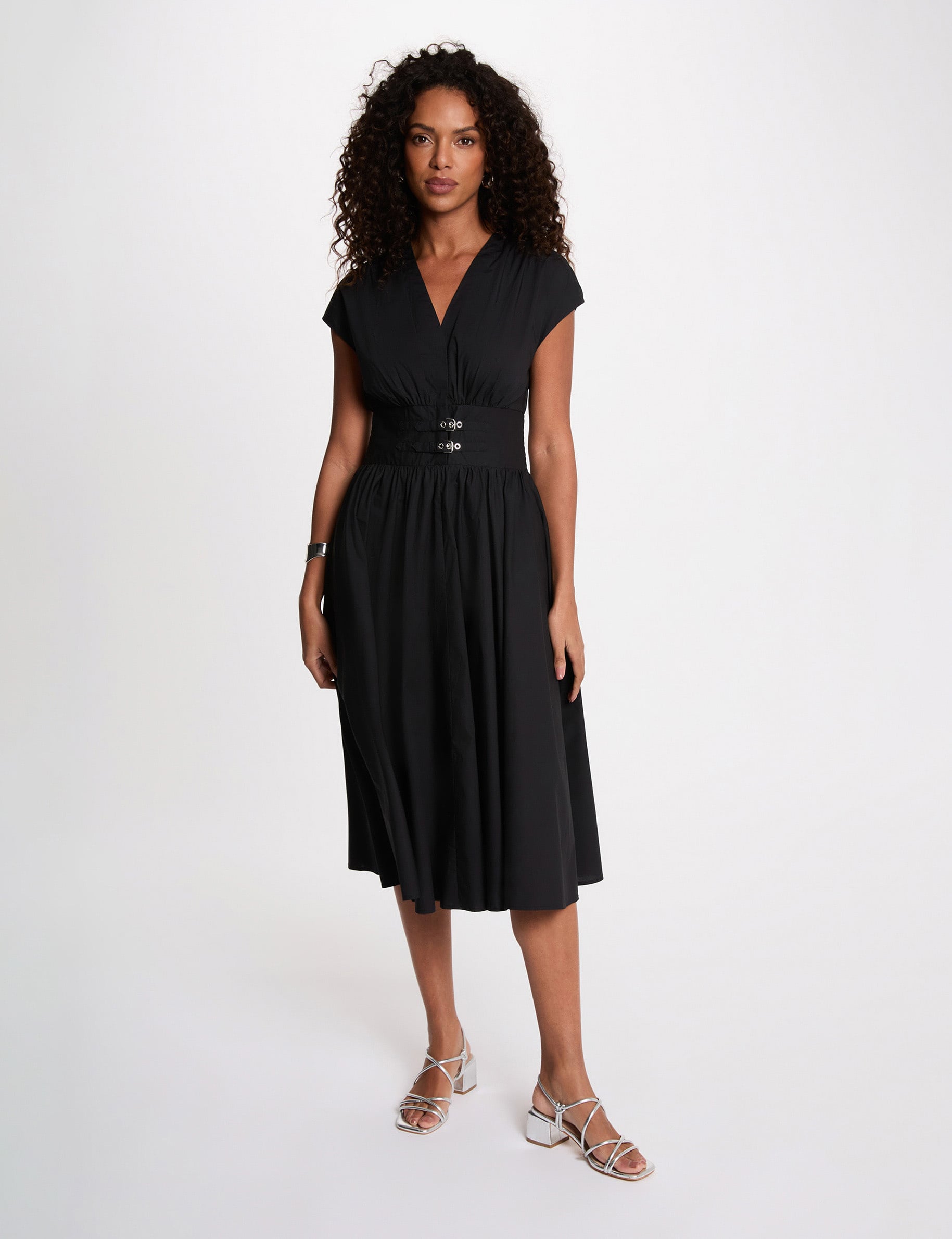 Mid-length dress with V-neck black women