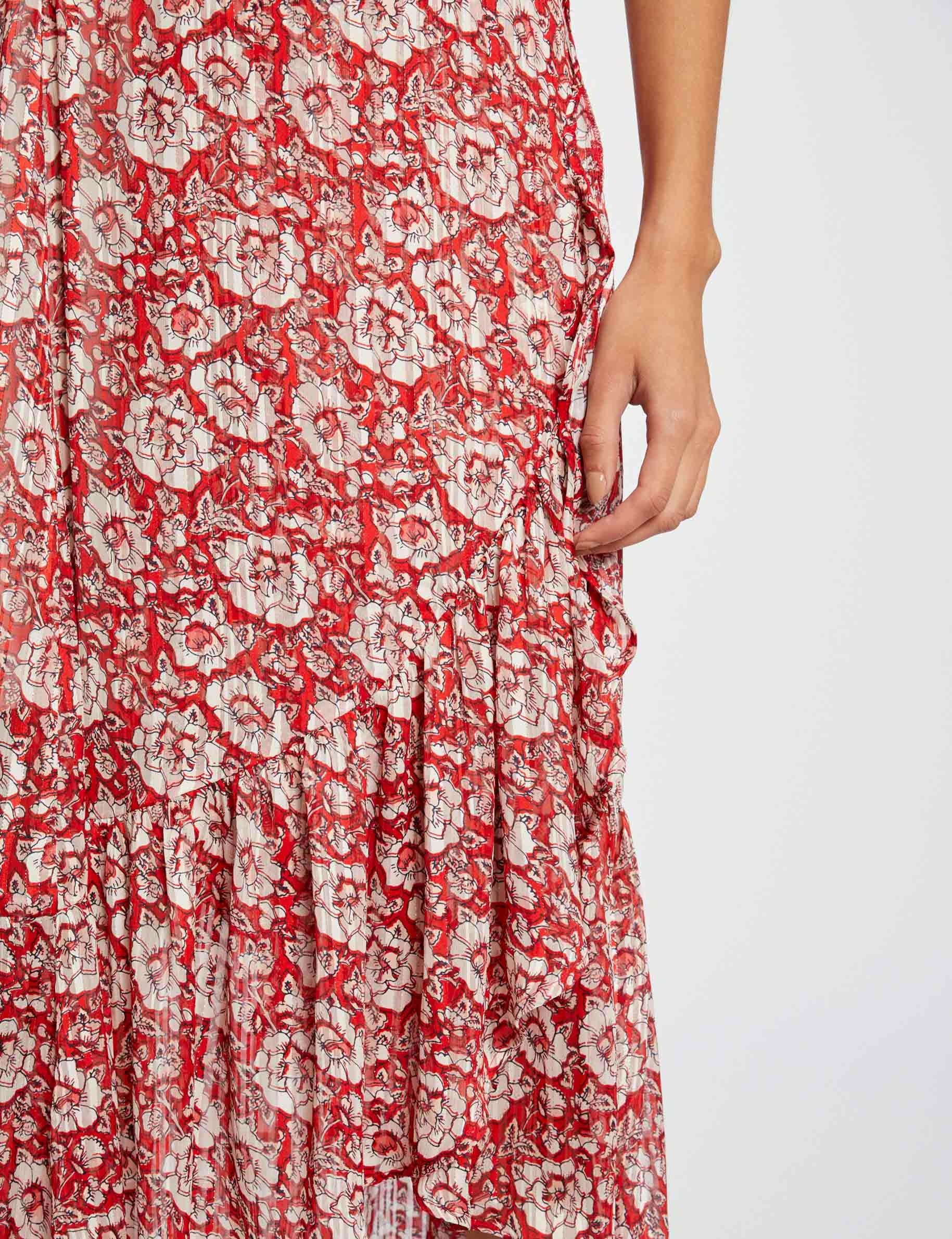 Midi A-line skirt with floral print red ladies'