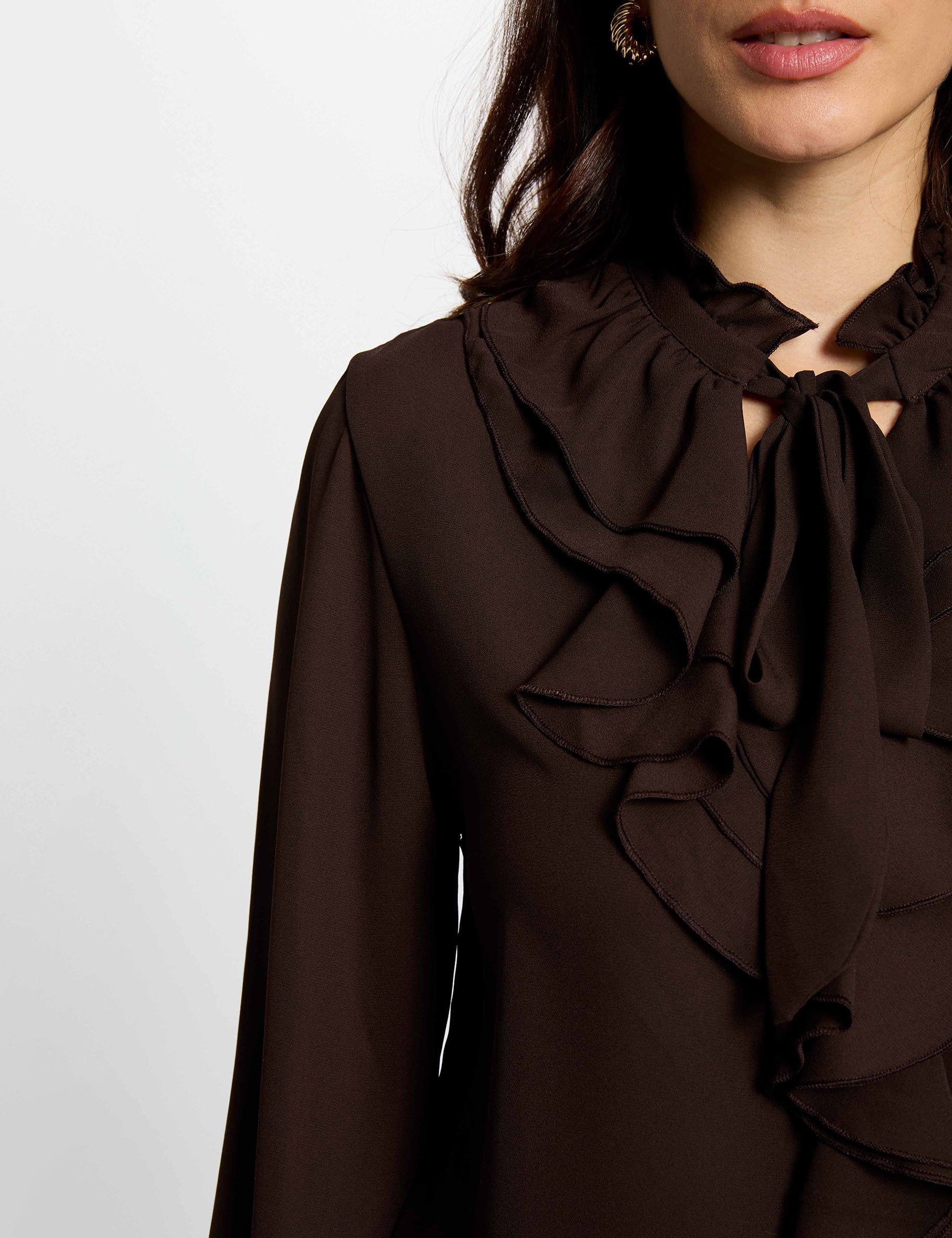 Fitted blouse with V-neck dark brown women