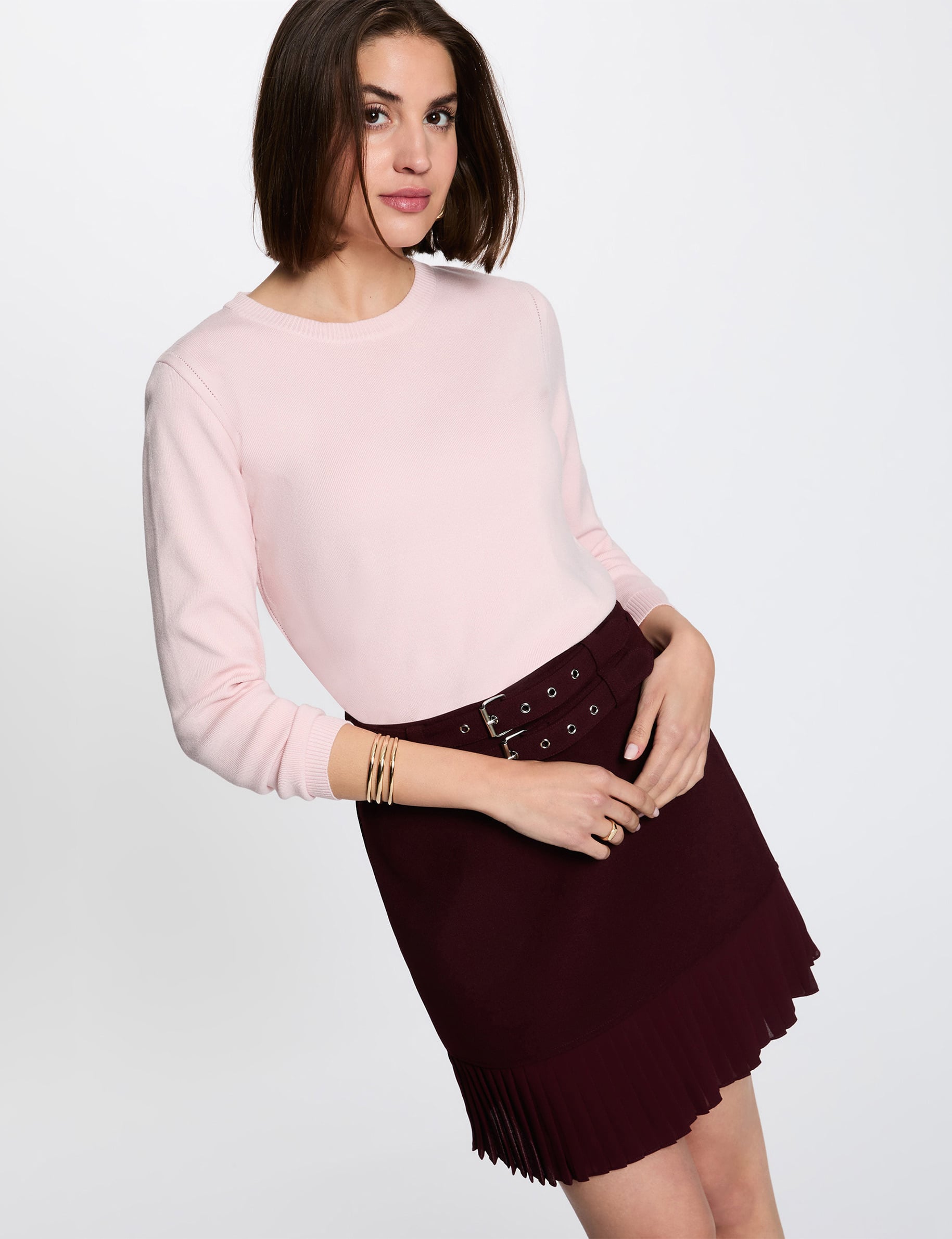 Mini pleated skirt plum women