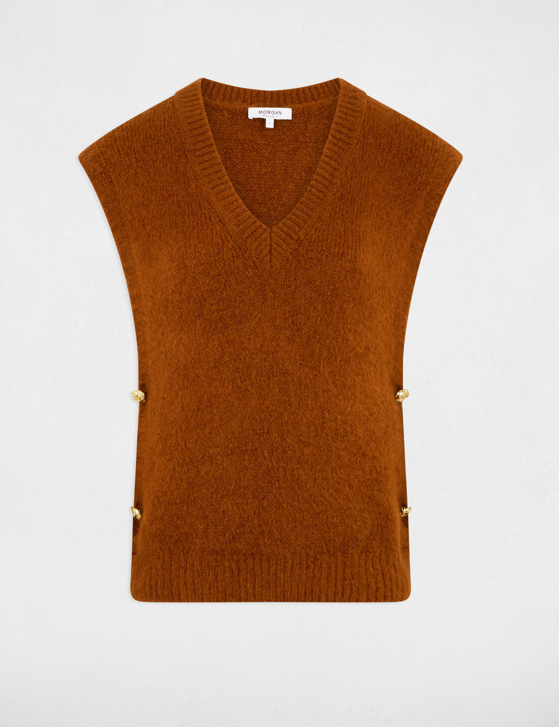 pull sans manches marron cognac femme Pull sans manches marron cognac femme