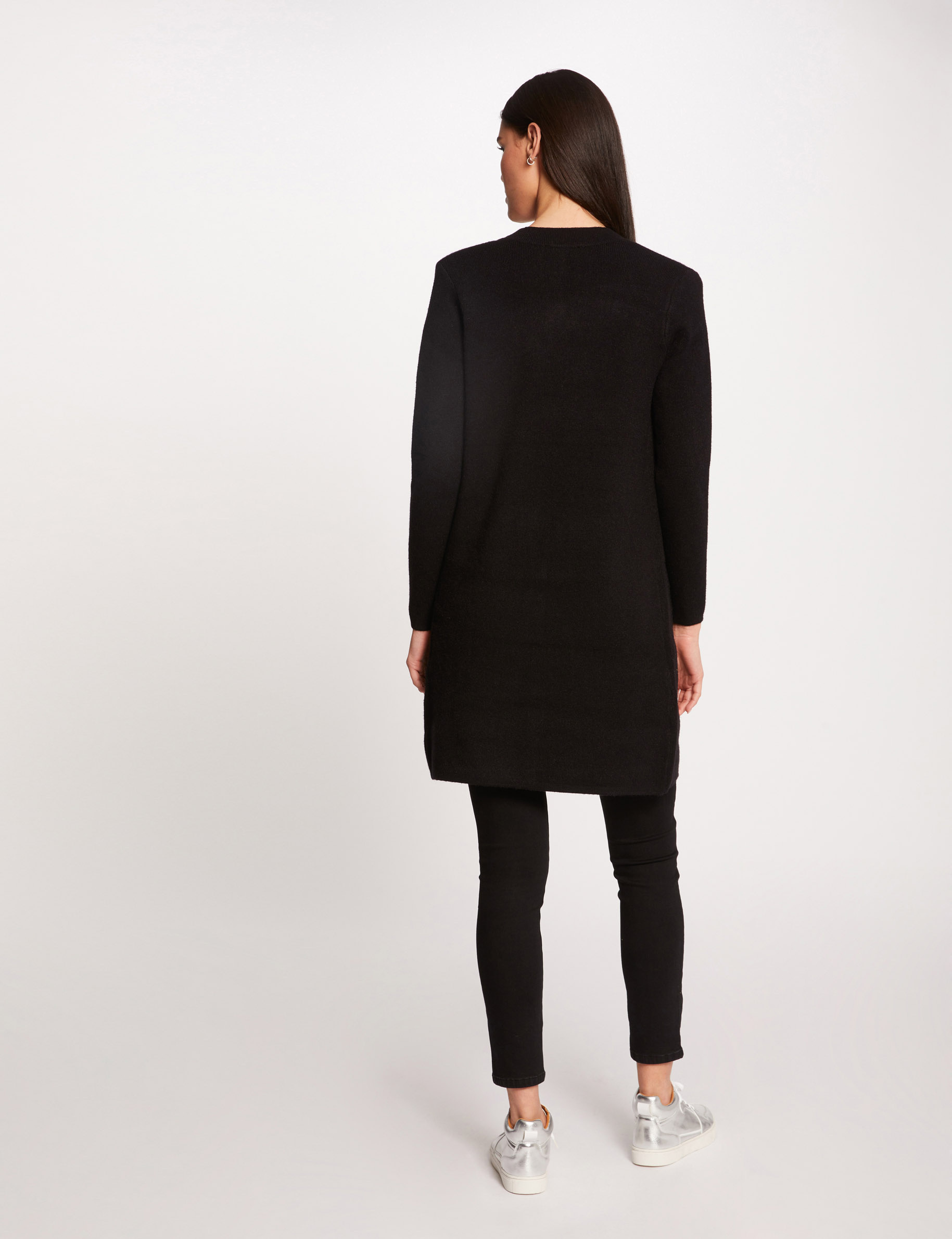 Straight Knit Vest with Notched Collar dark grey women