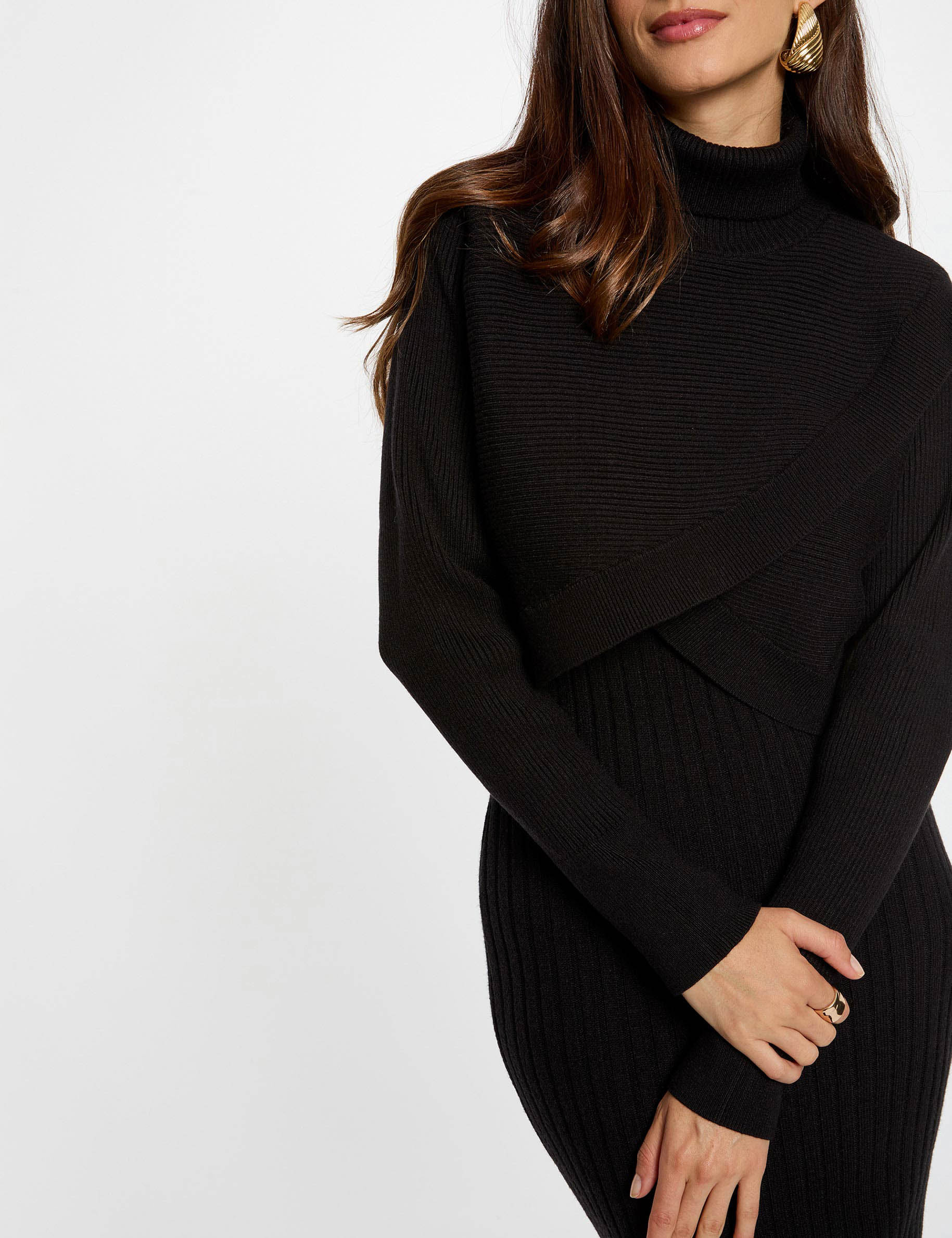 Robe ajustée col roulé noir femme