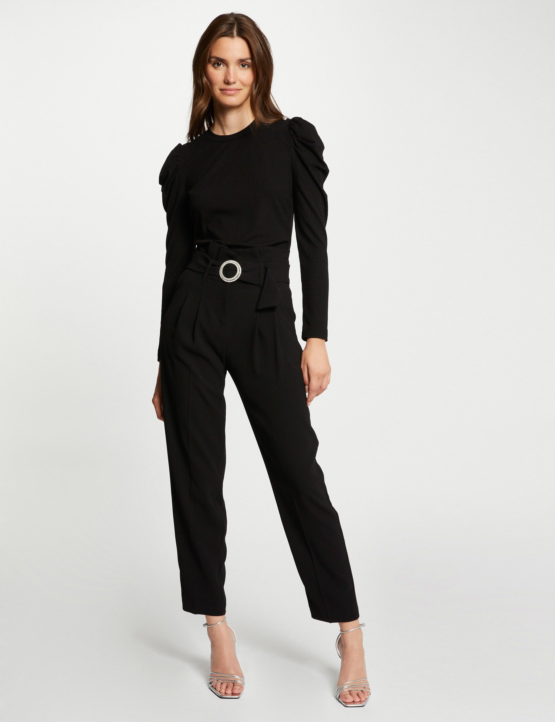 Ribbed long-sleeved t-shirt black women