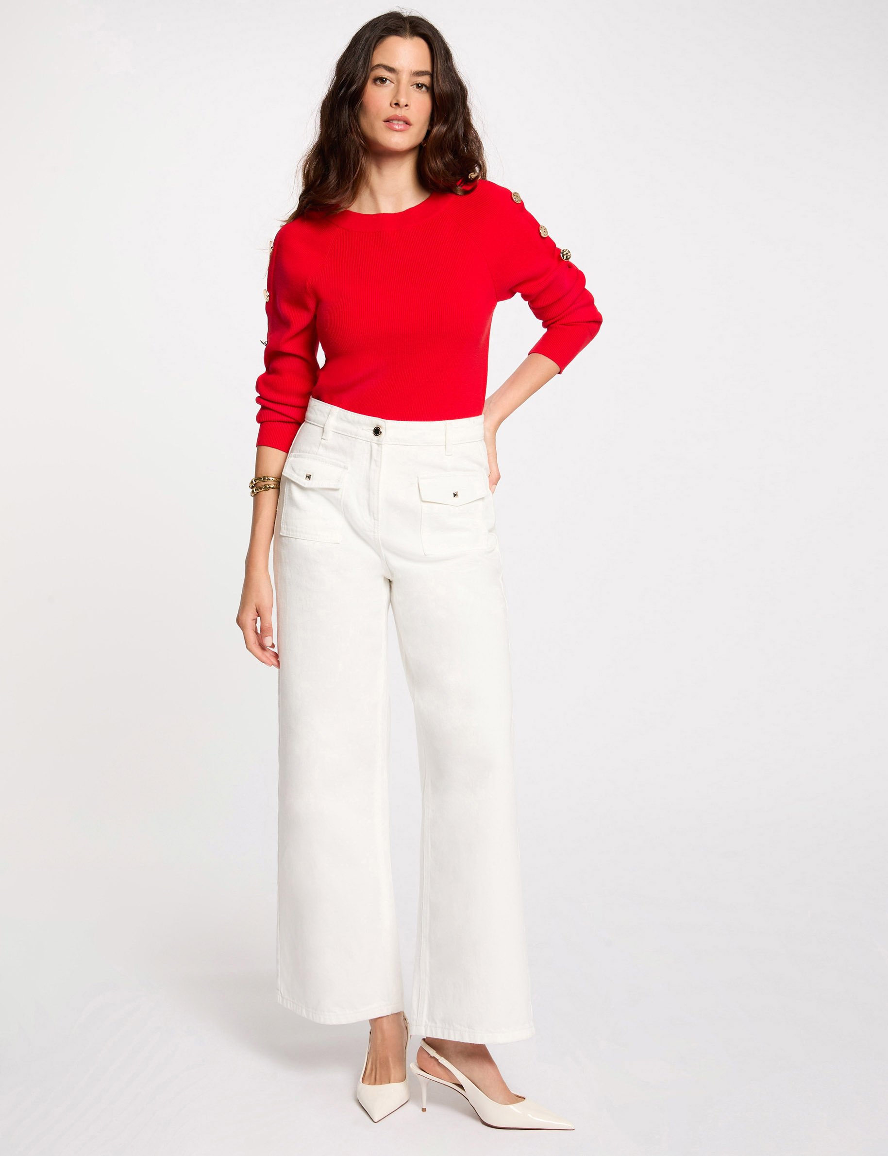 Pull col bateau rouge femme