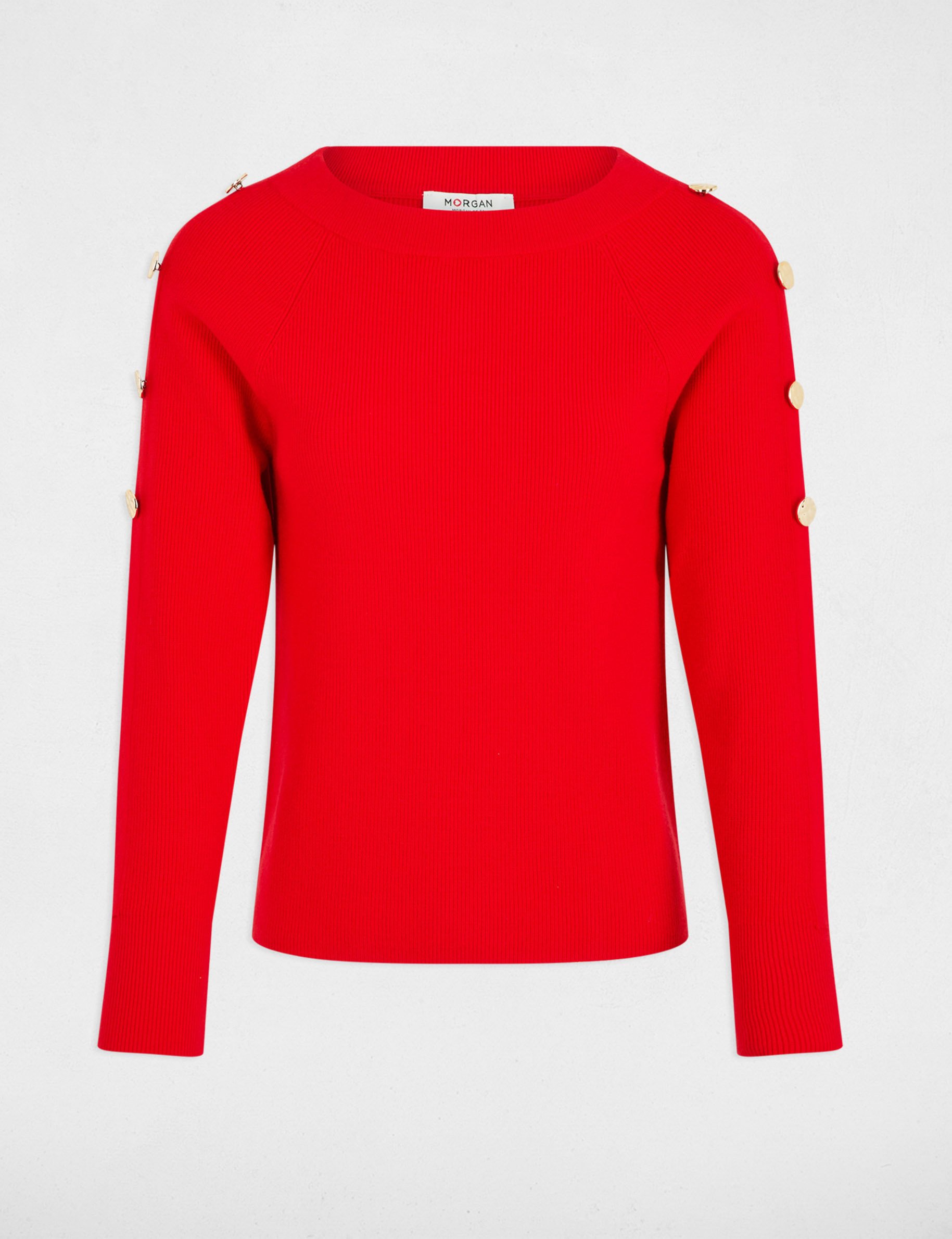 Pull col bateau rouge femme