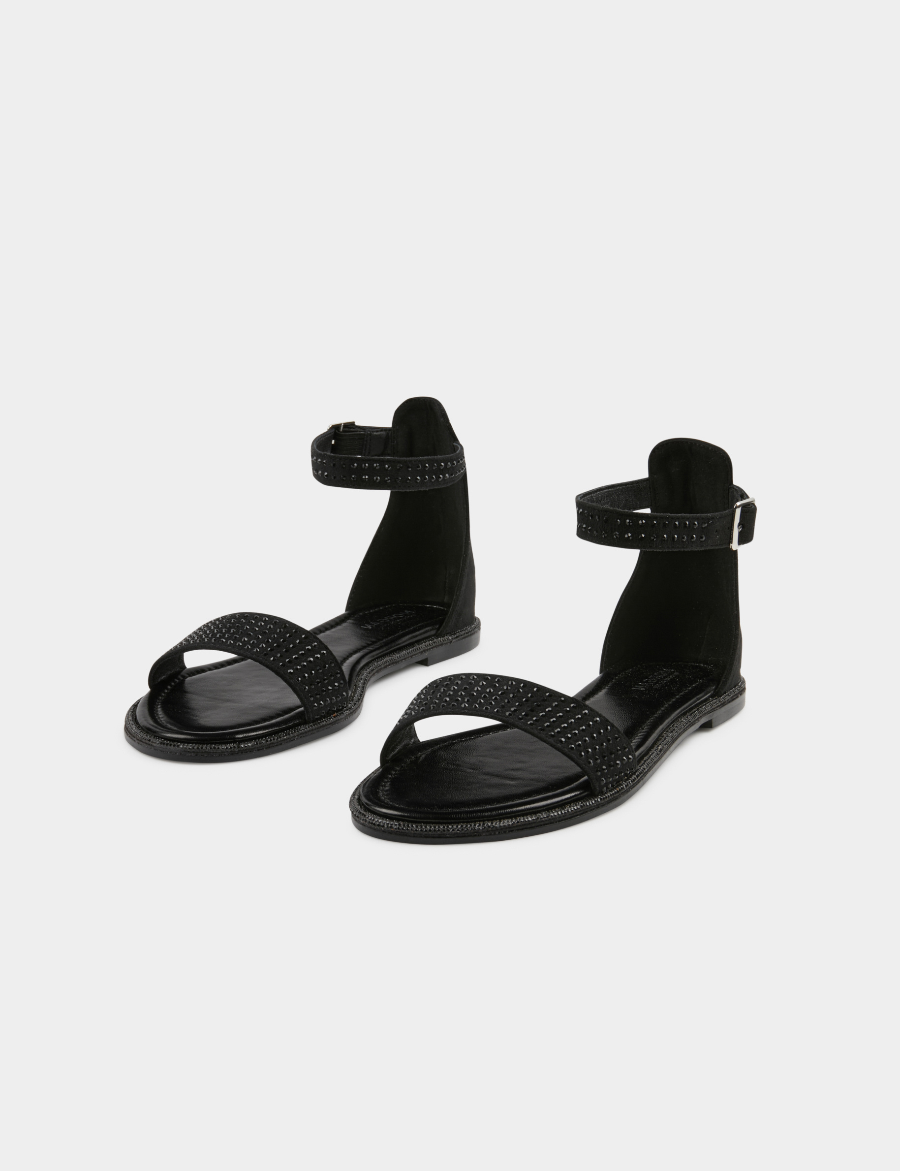 Flat sandals with rhinestones details black ladies'