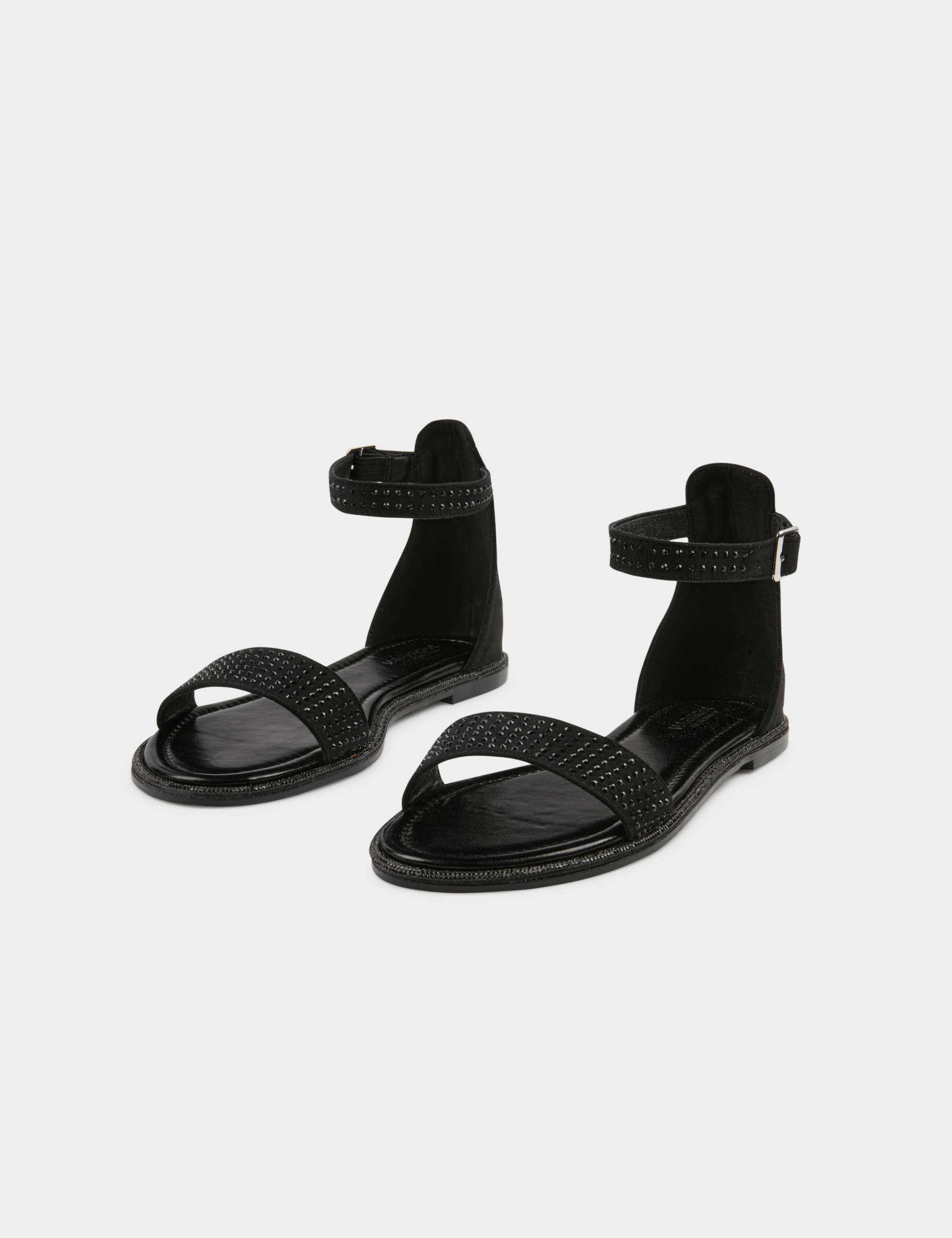 Flat sandals with rhinestones details black ladies' Flat sandals with rhinestones details black ladies'