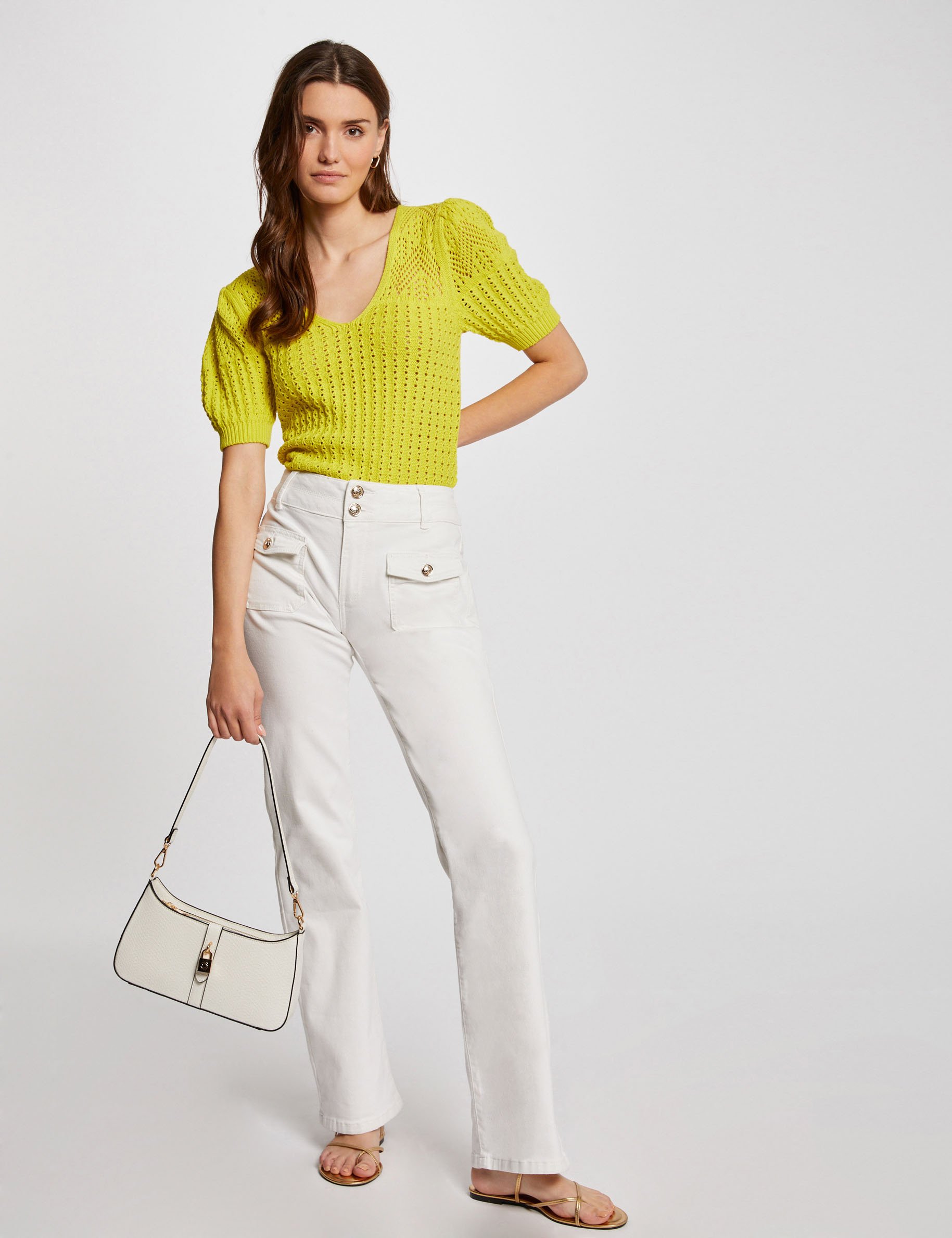 short sleeved openwork jumper medium yellow women Short-sleeved openwork jumper medium yellow women
