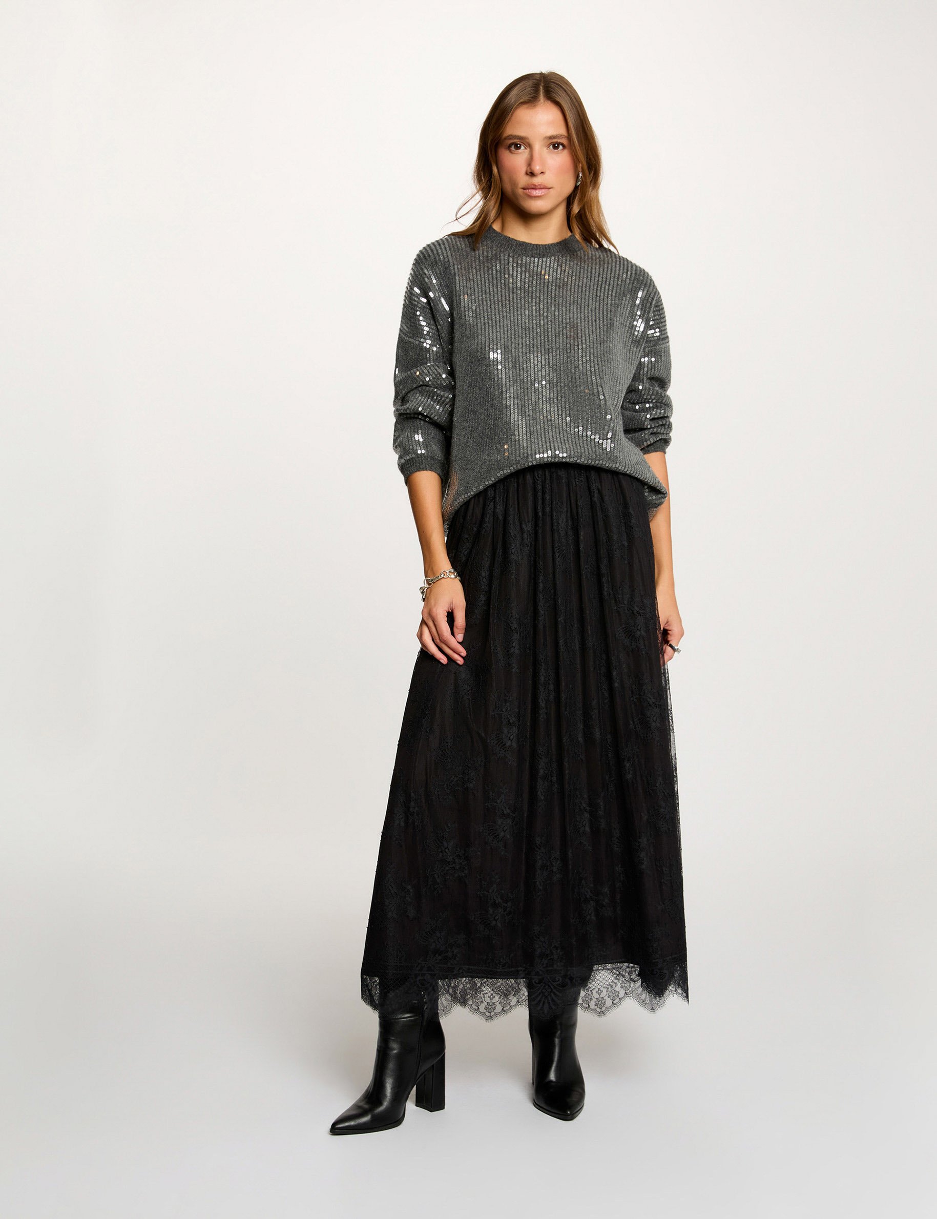 Long lace skirt black women