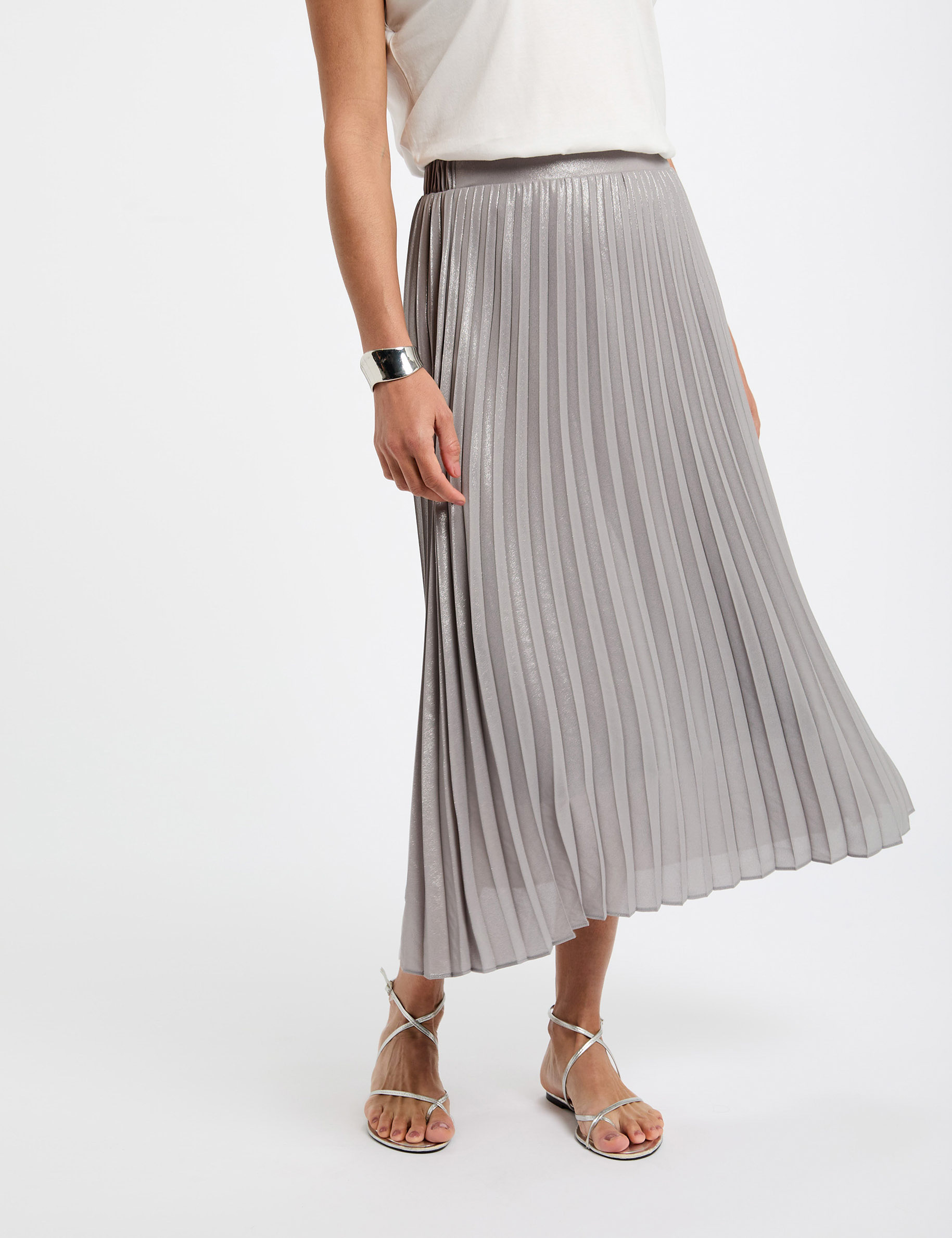 maxi pleated skirt silver color women Maxi pleated skirt silver color women