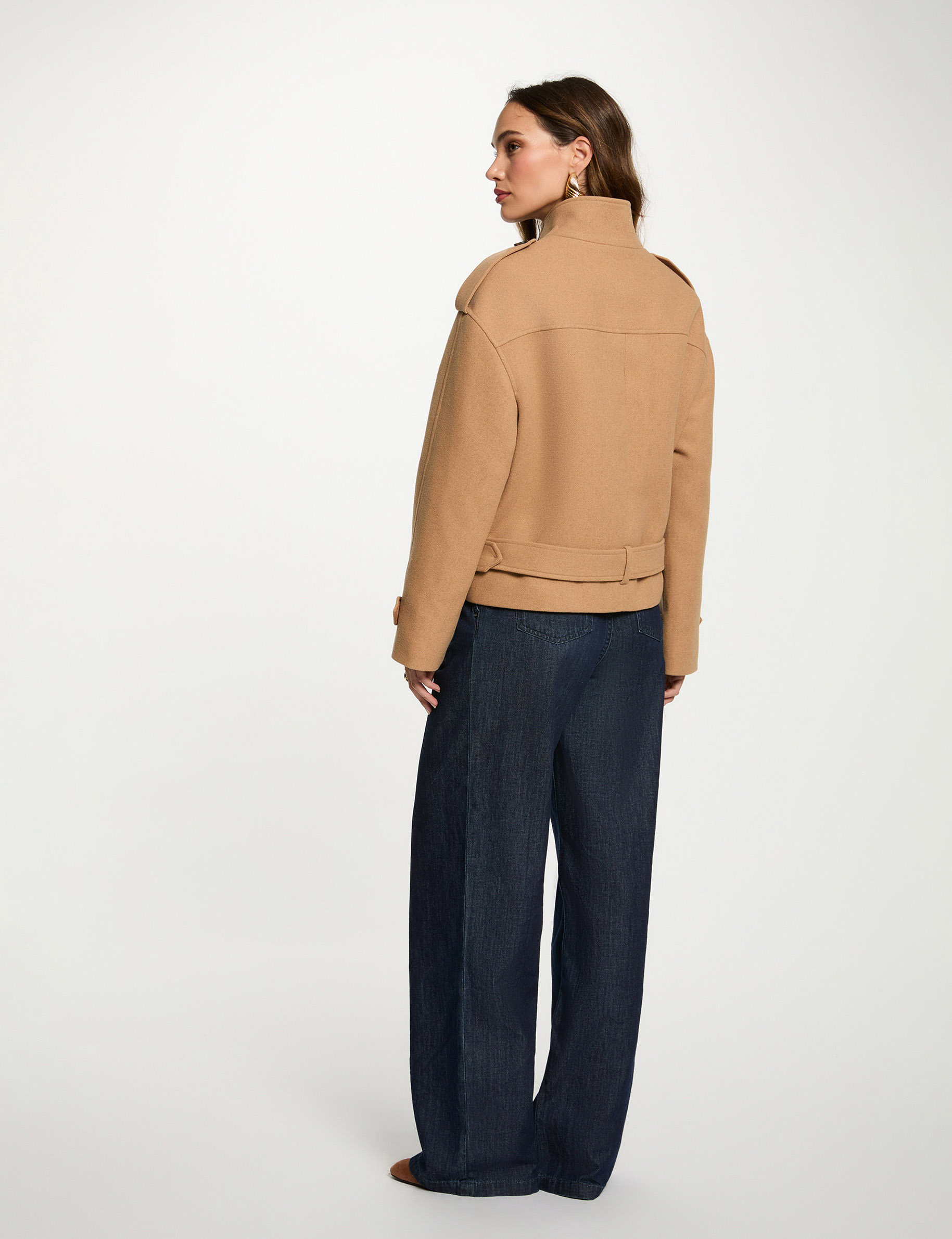 Oversized short coat beige women