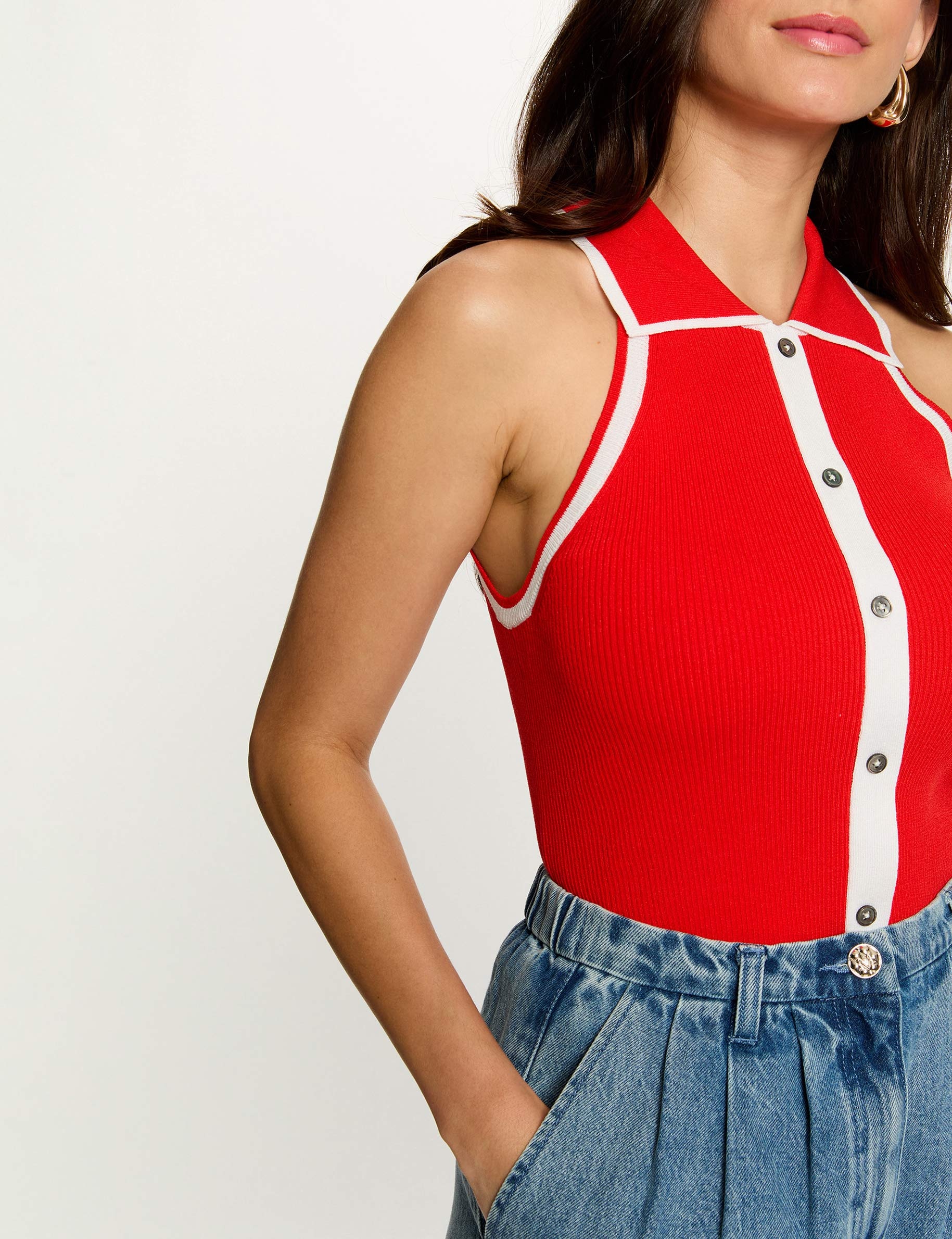 Fitted sweater with turned-down collar bright red women