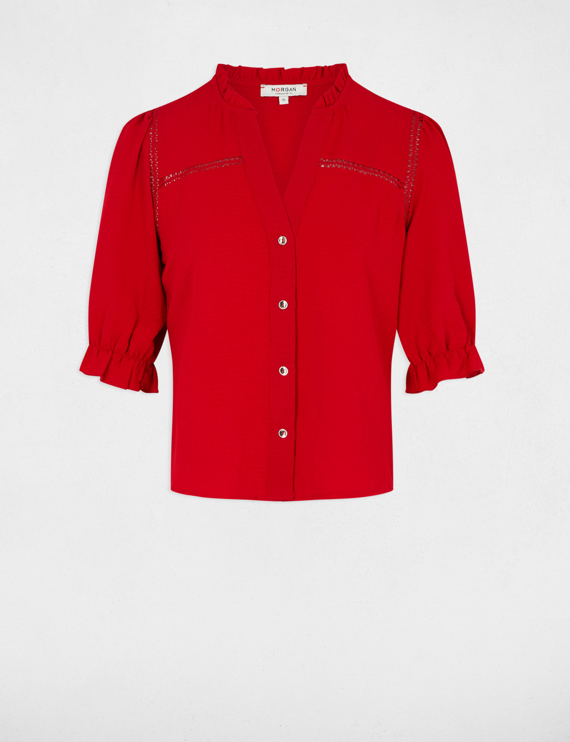 34 length sleeved blouse red women 3/4-length sleeved blouse red women