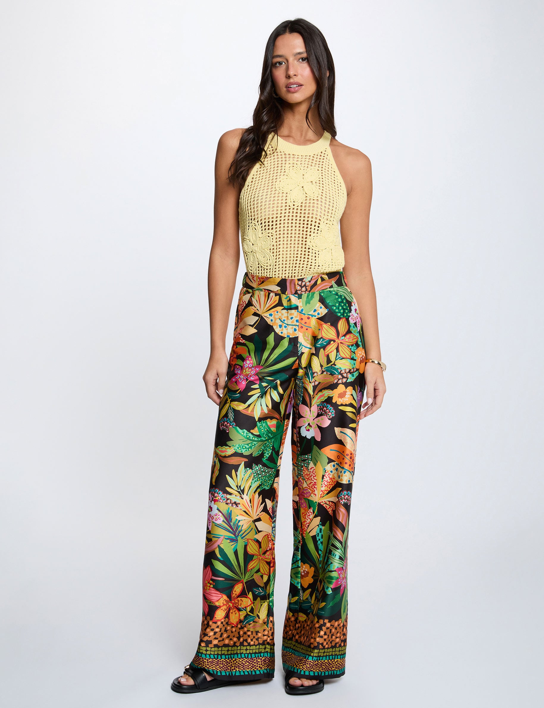 Satin wide-leg trousers black women