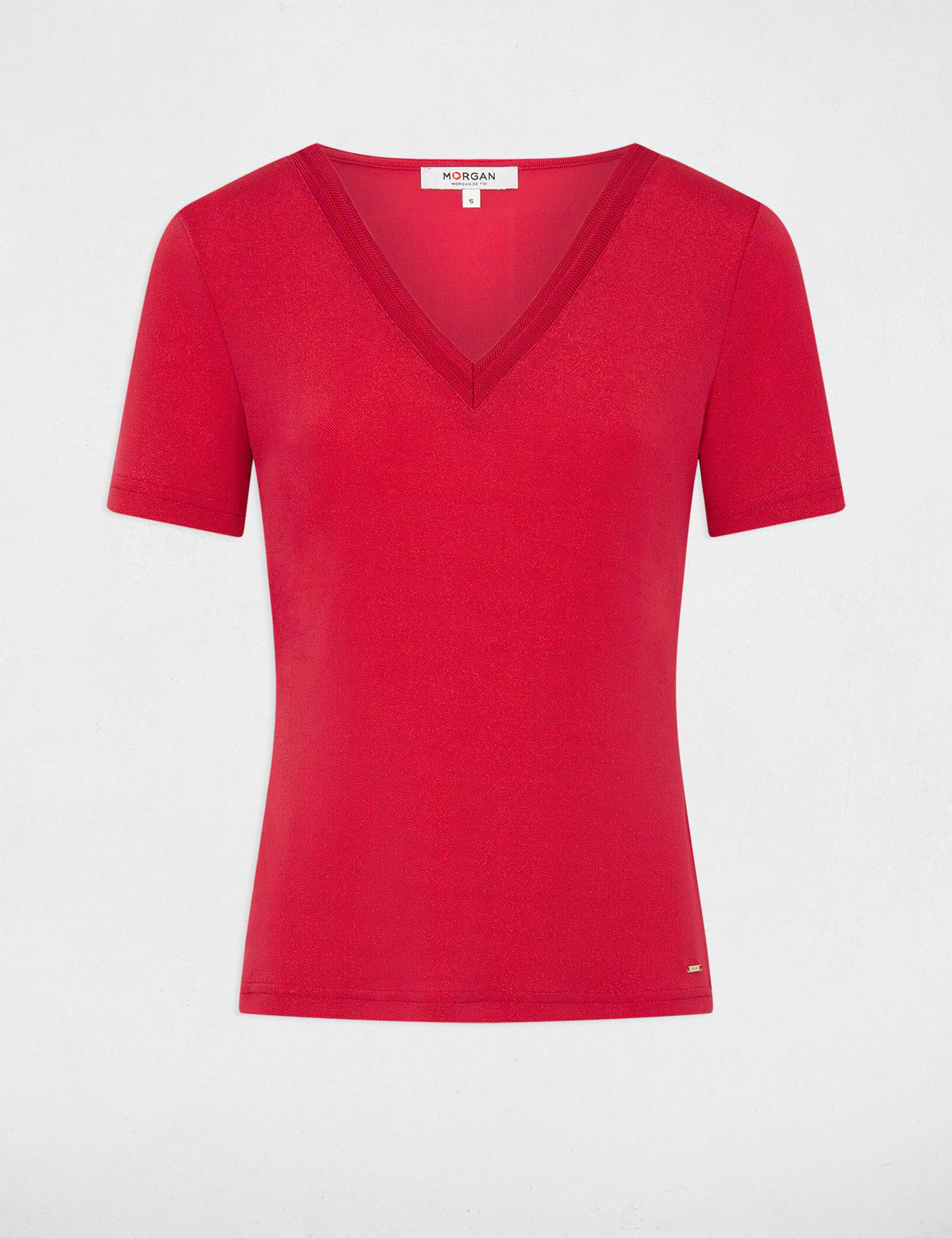 Short-sleeved t-shirt with V-neck medium red ladies'