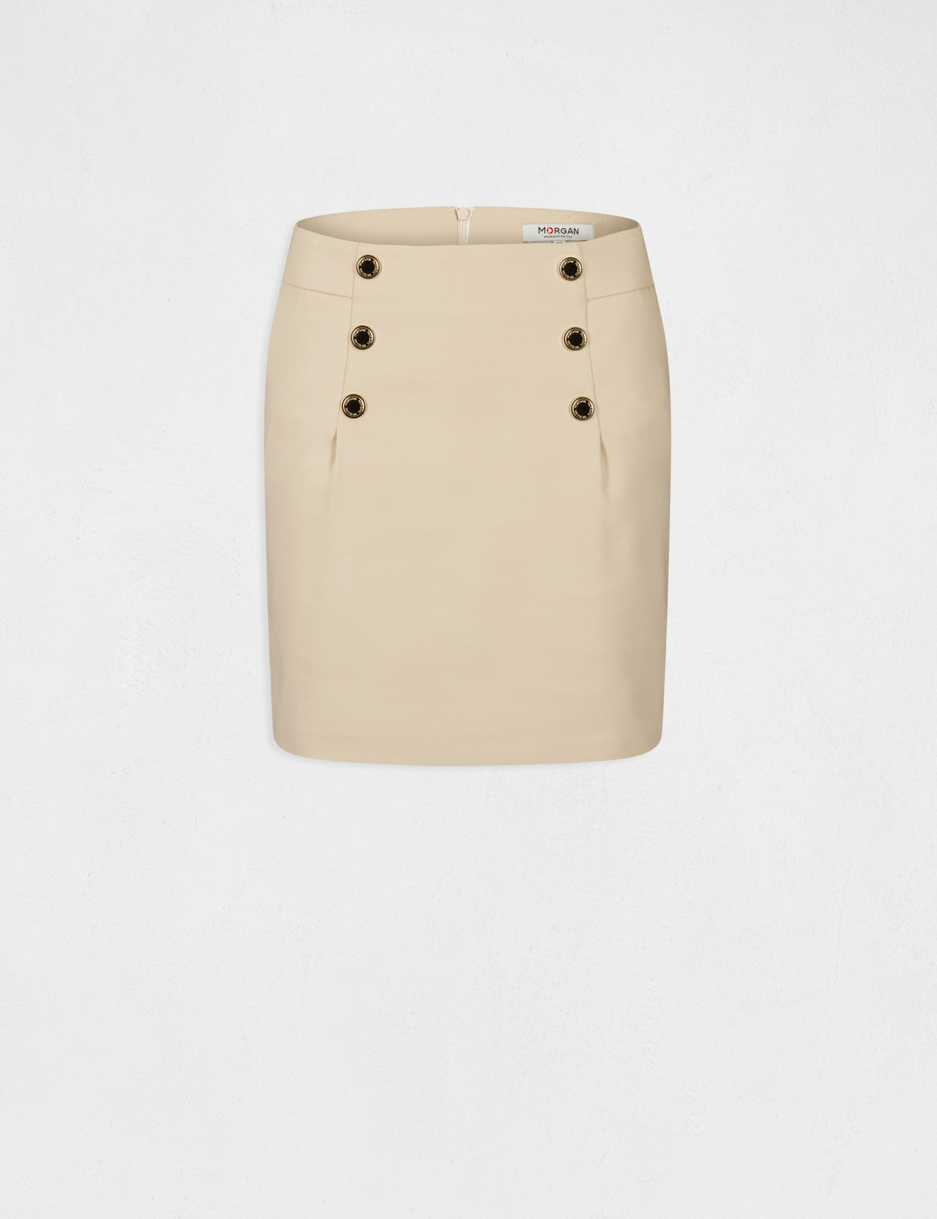 High-waisted straight skirt with buttons beige ladies'