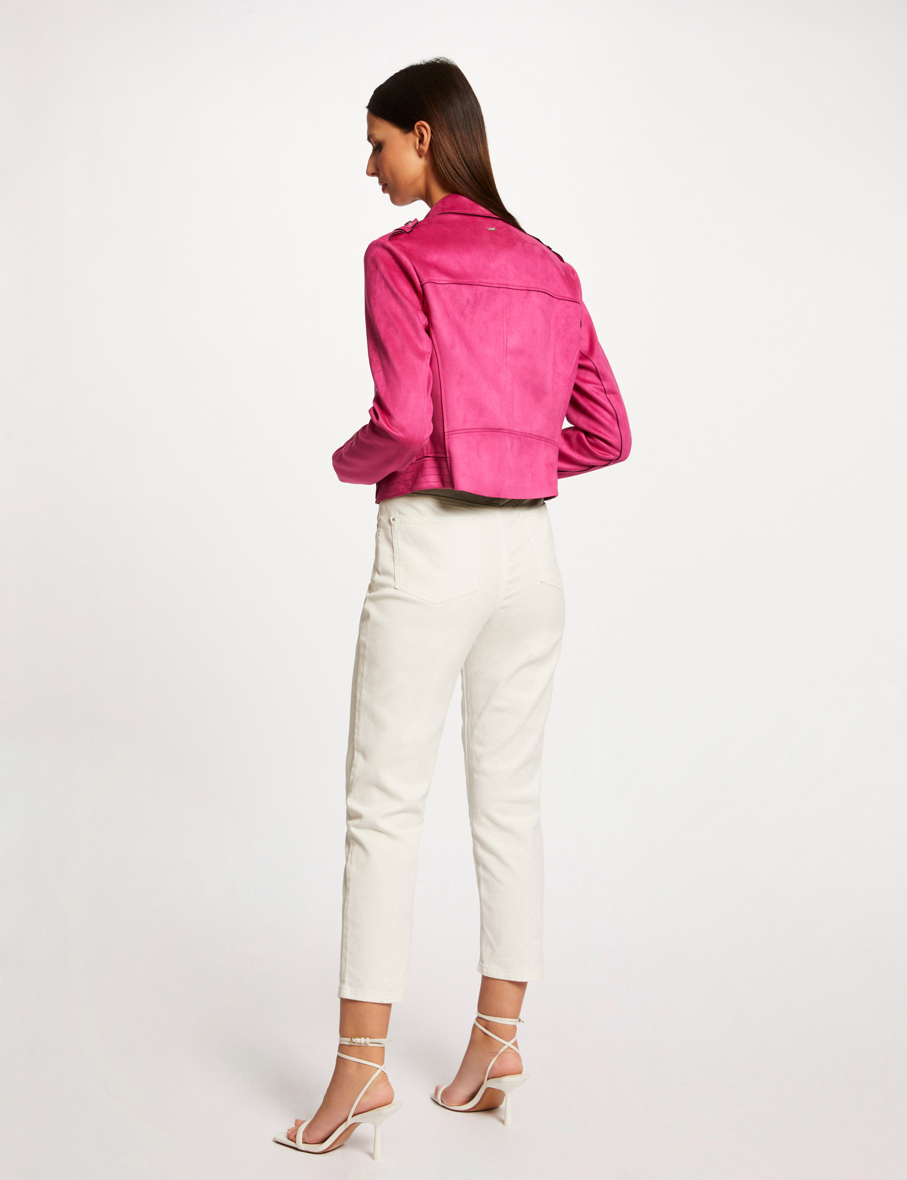 Straight jacket with suede effect raspberry ladies'