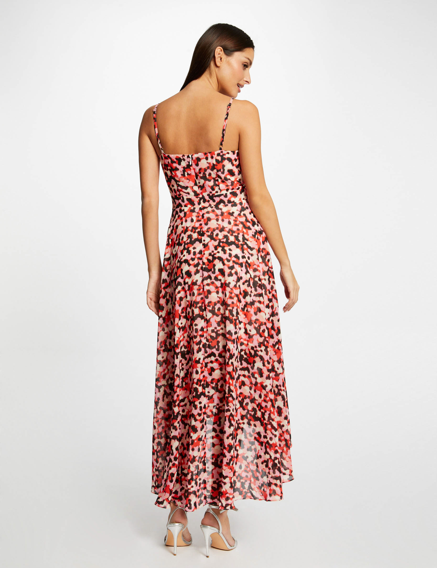 Maxi A-line dress with abstract print pink ladies' Maxi A-line dress with abstract print pink ladies'