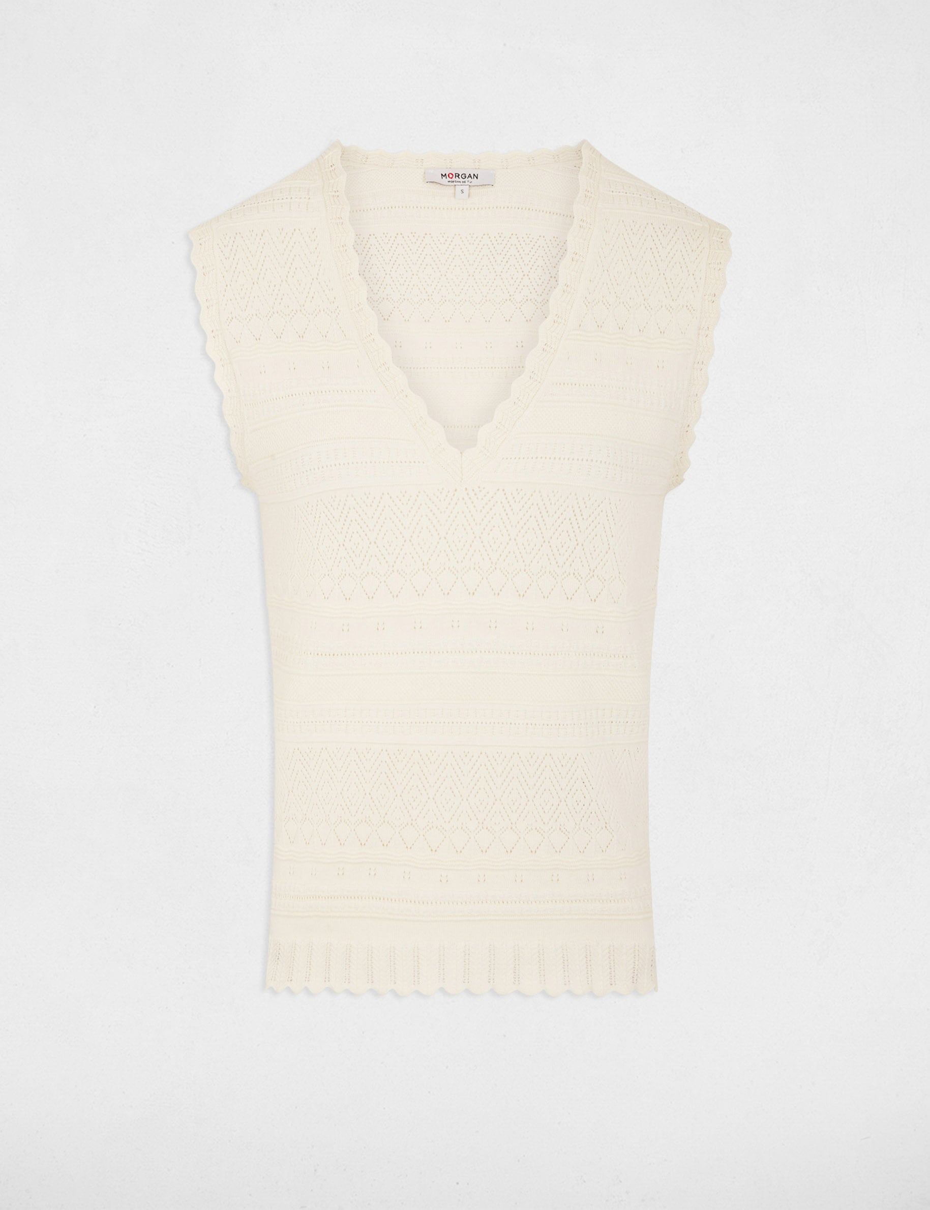 Fitted V-neck sweater ivory women