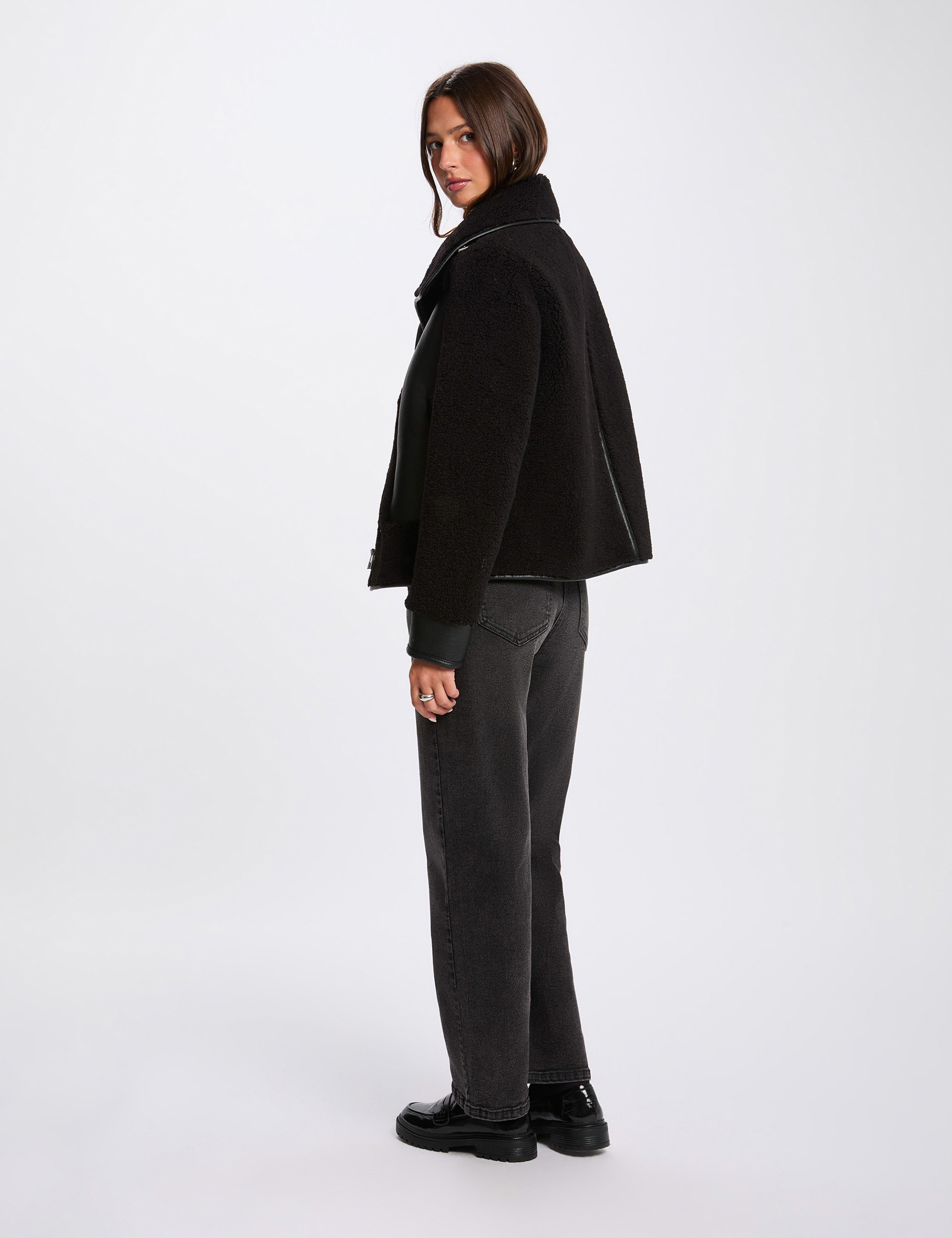 short coat with tailored collar black women Short coat with tailored collar black women