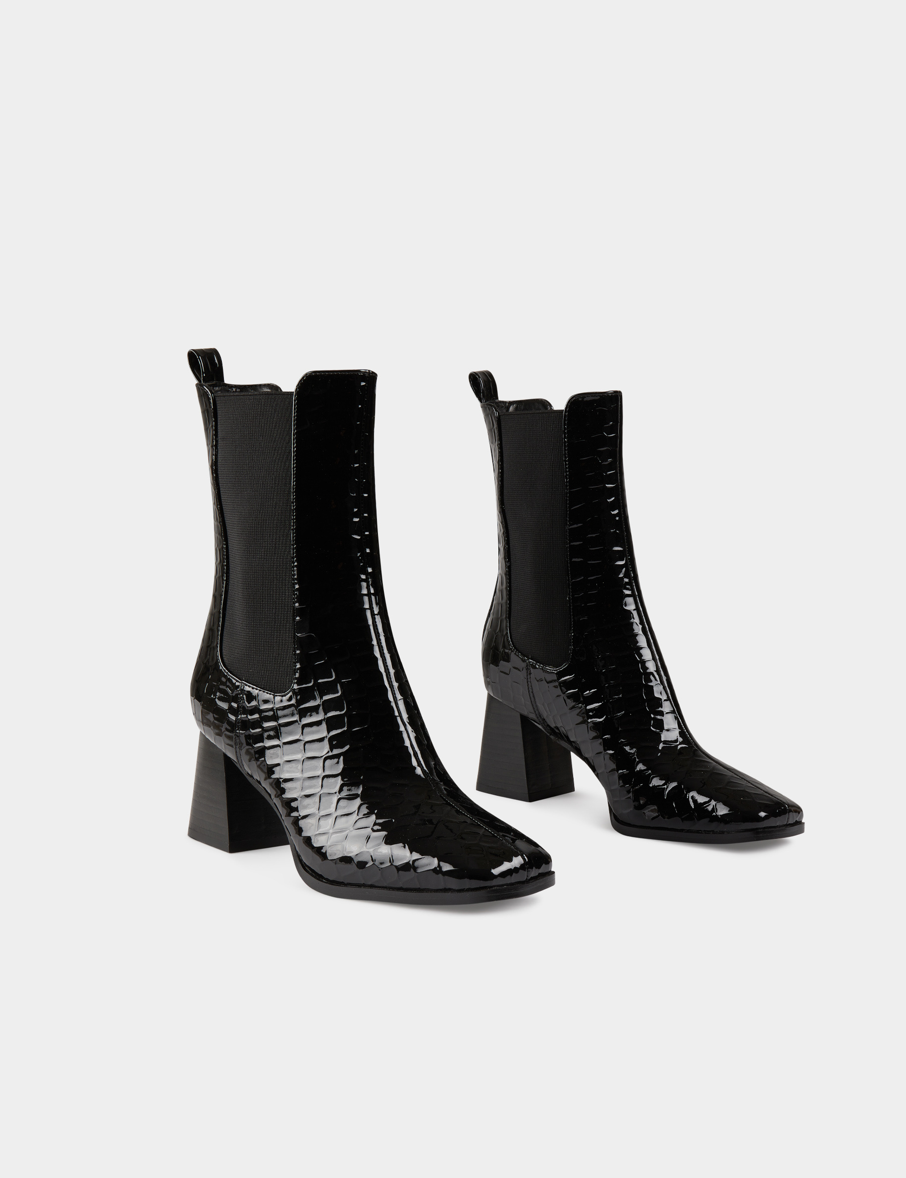 Patent croc effect boots with heels black ladies'