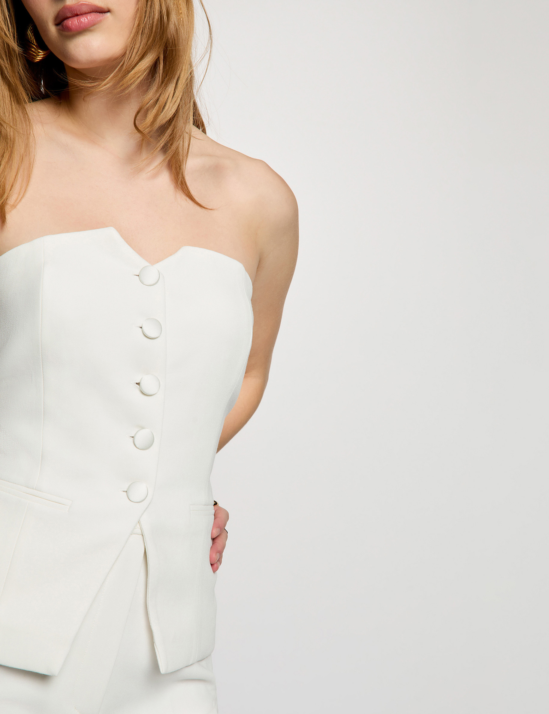 Fitted buttoned bustier white women