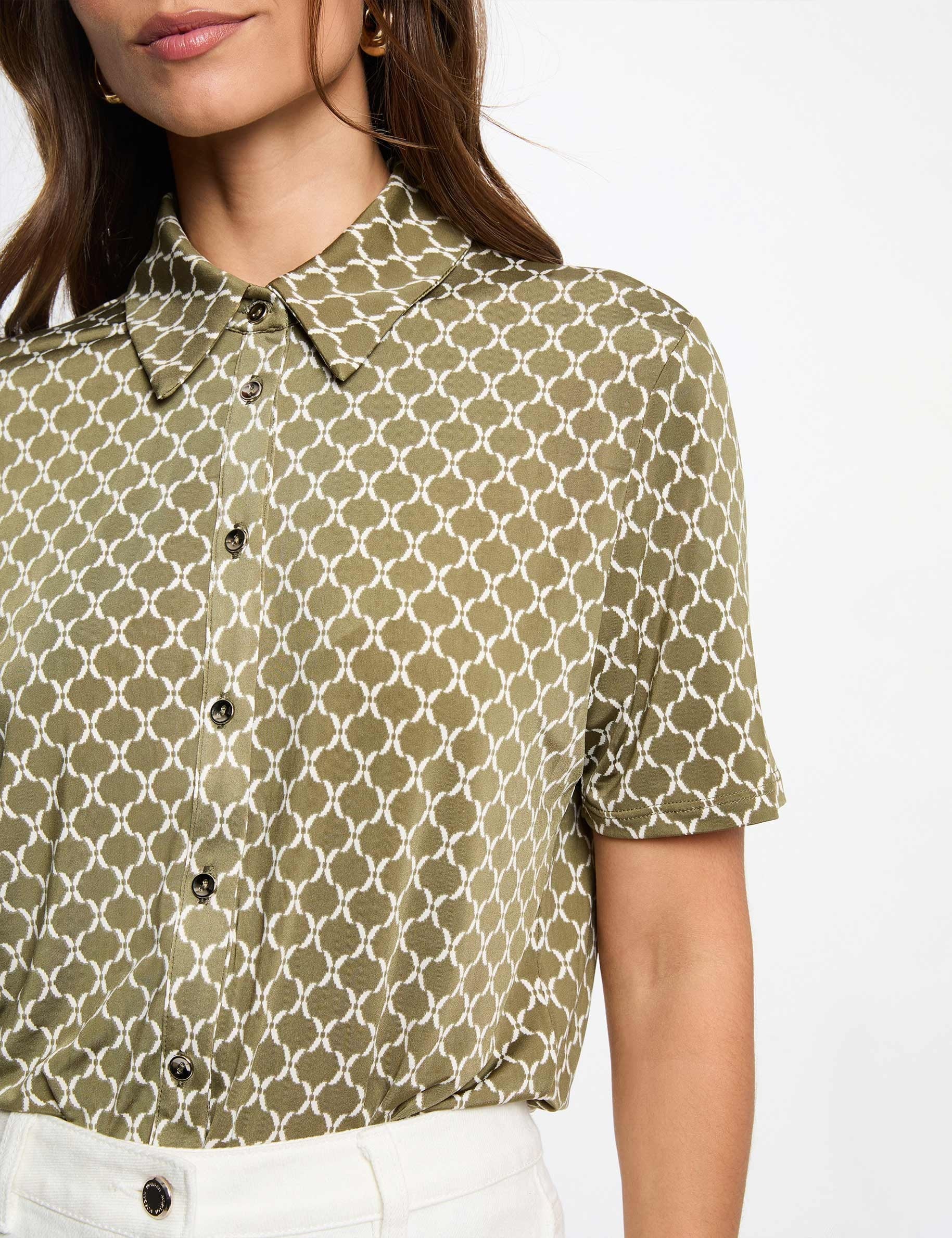 Printed shirt with notched collar khaki green women