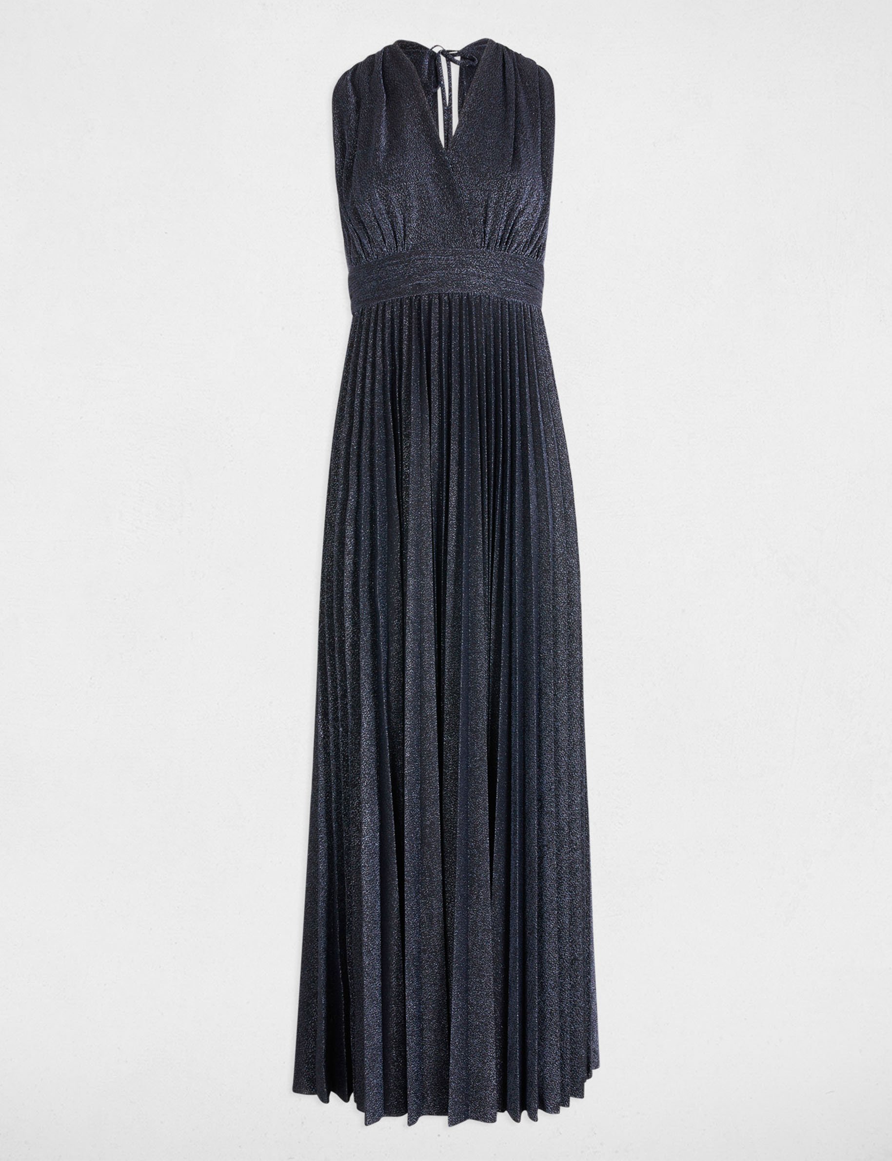 Pleated maxi straight dress navy blue women