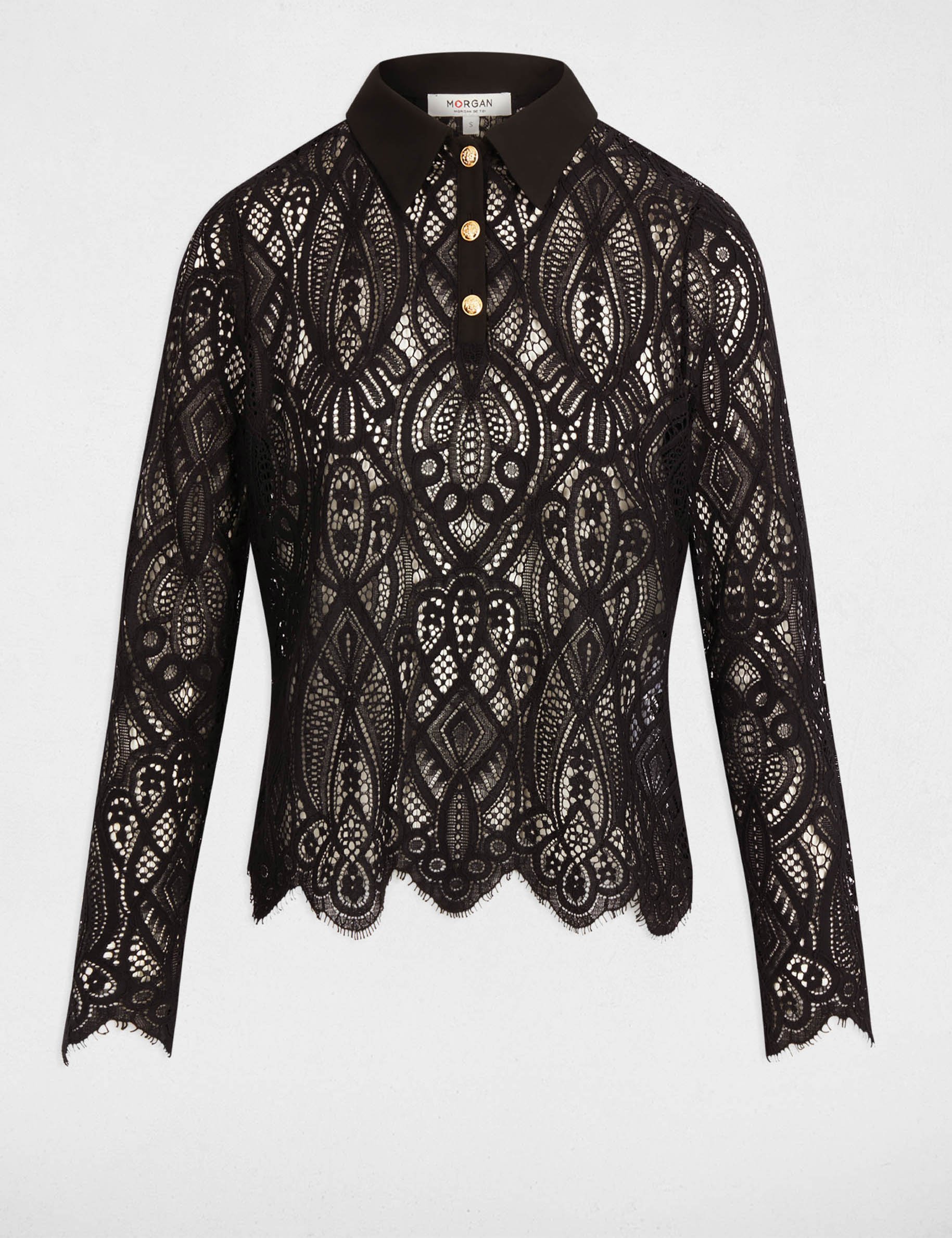 lace knit with a lapel collar black women Lace knit with a lapel collar black women