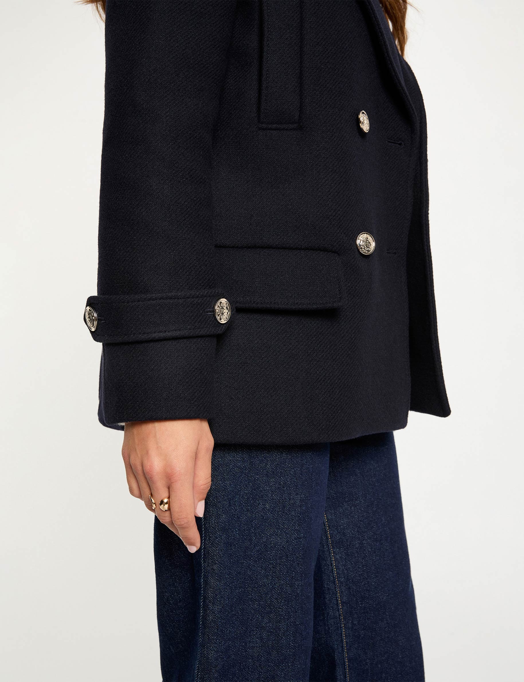 Straight coat with tailored collar navy blue women