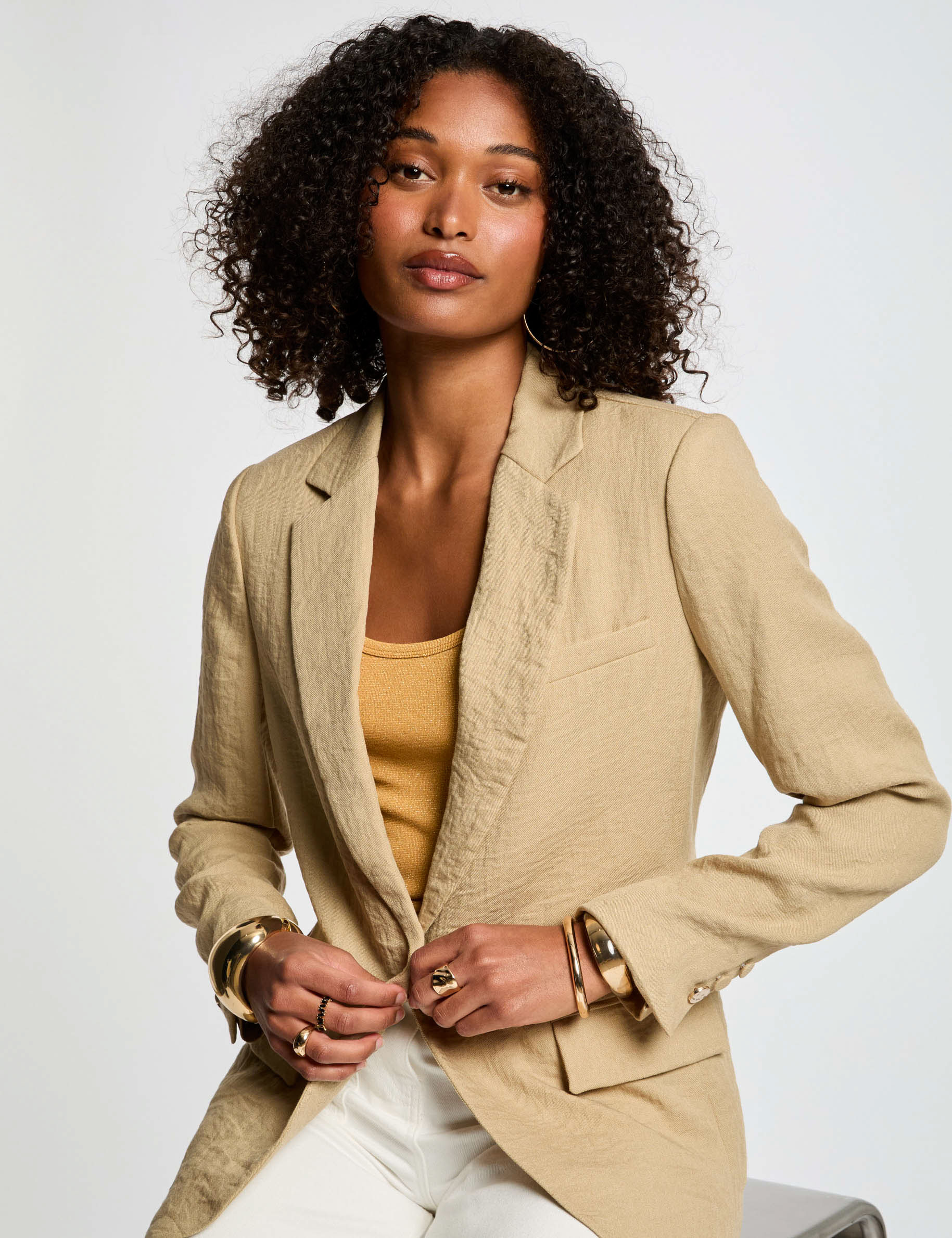Loose short jacket beige women