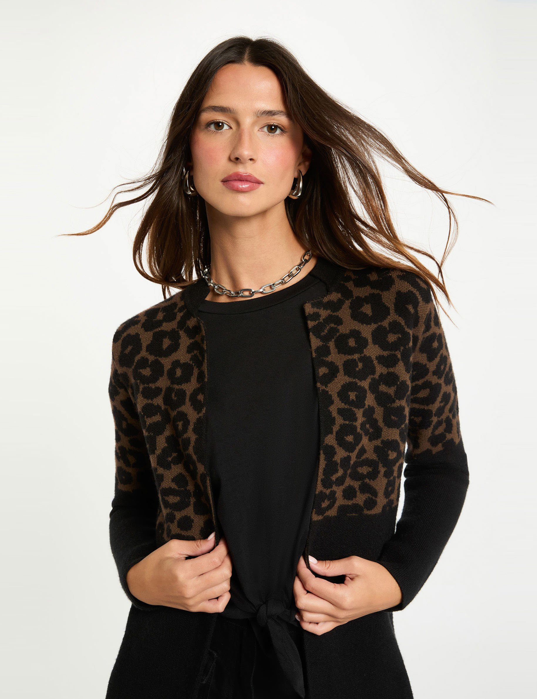 gilet jacquard leopard multicolore femme Gilet jacquard léopard multicolore femme