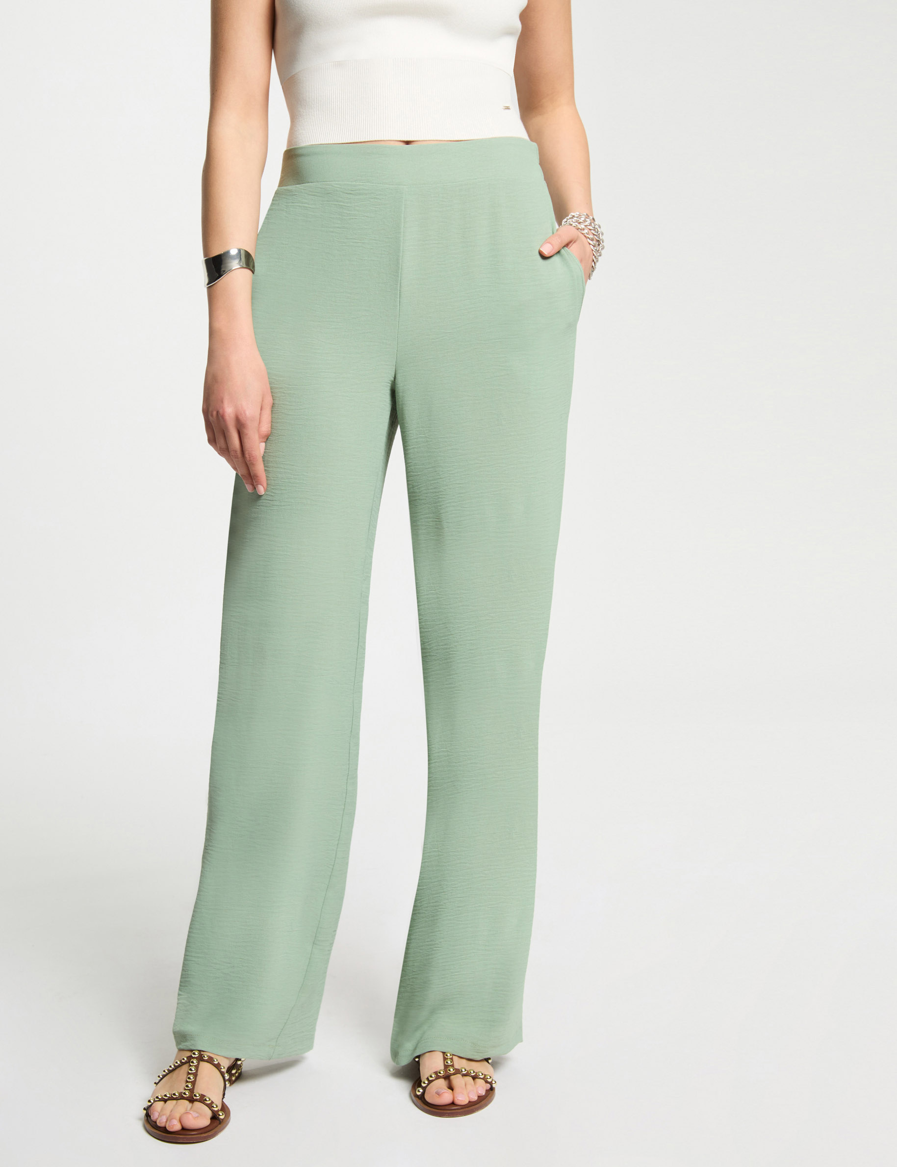 loose wide leg trousers light green women Loose wide leg trousers light green women