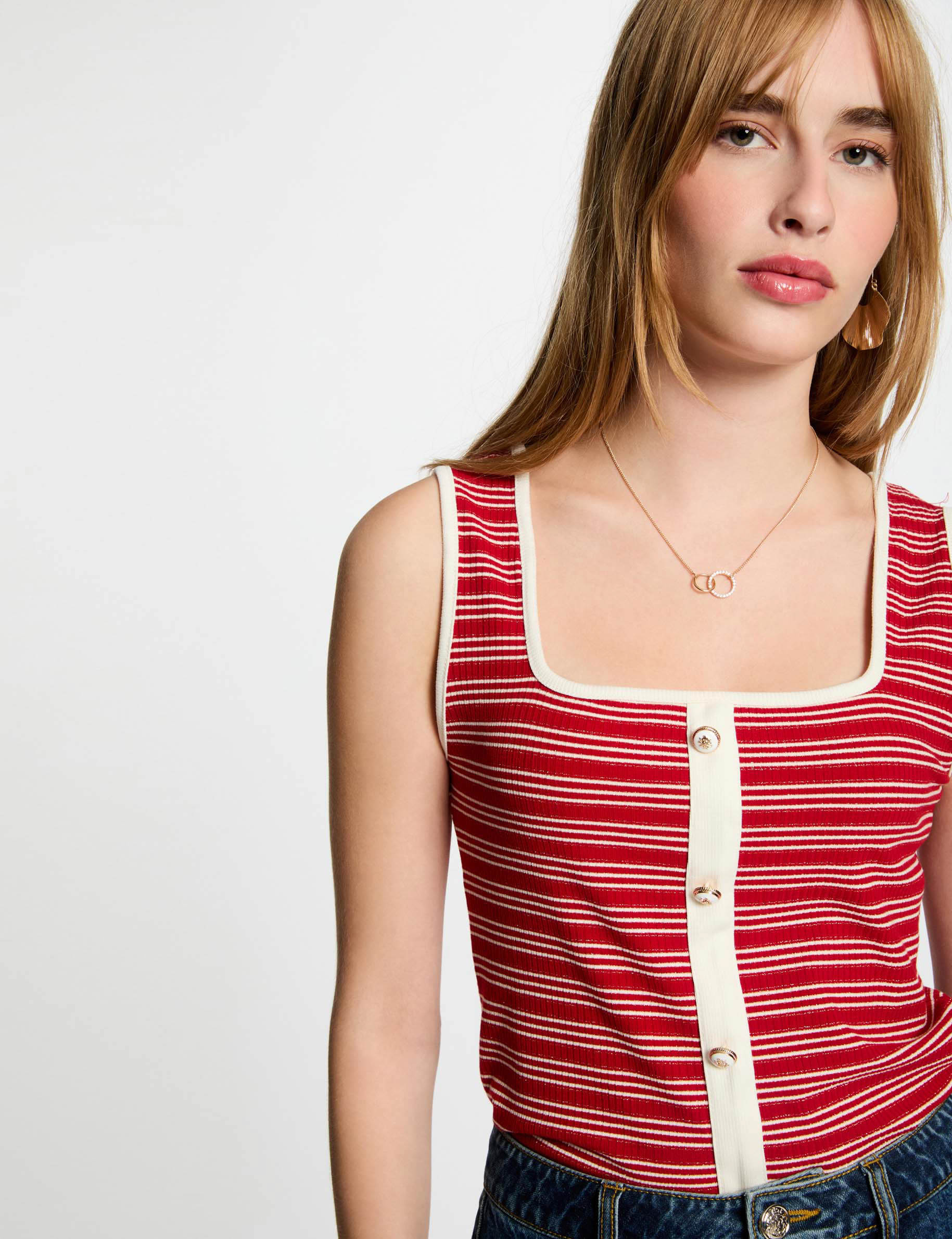 Striped sleeveless vest top white women