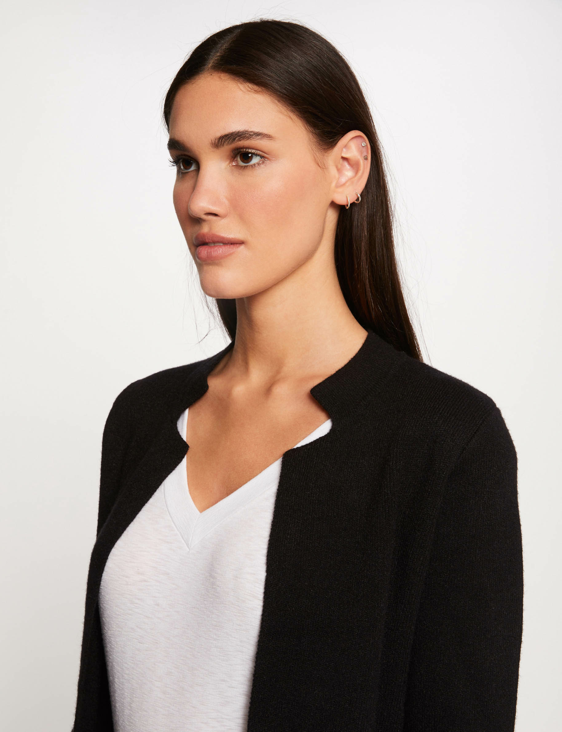 Straight Knit Vest with Notched Collar dark grey women