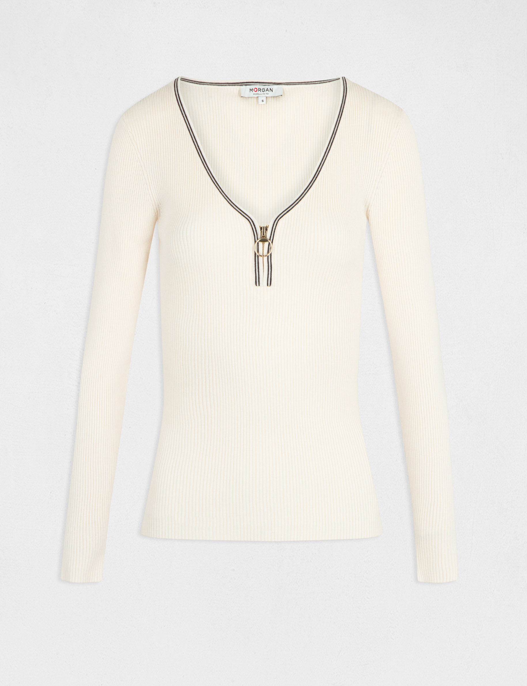 Long-sleeved jumper with V-neck ivory ladies'