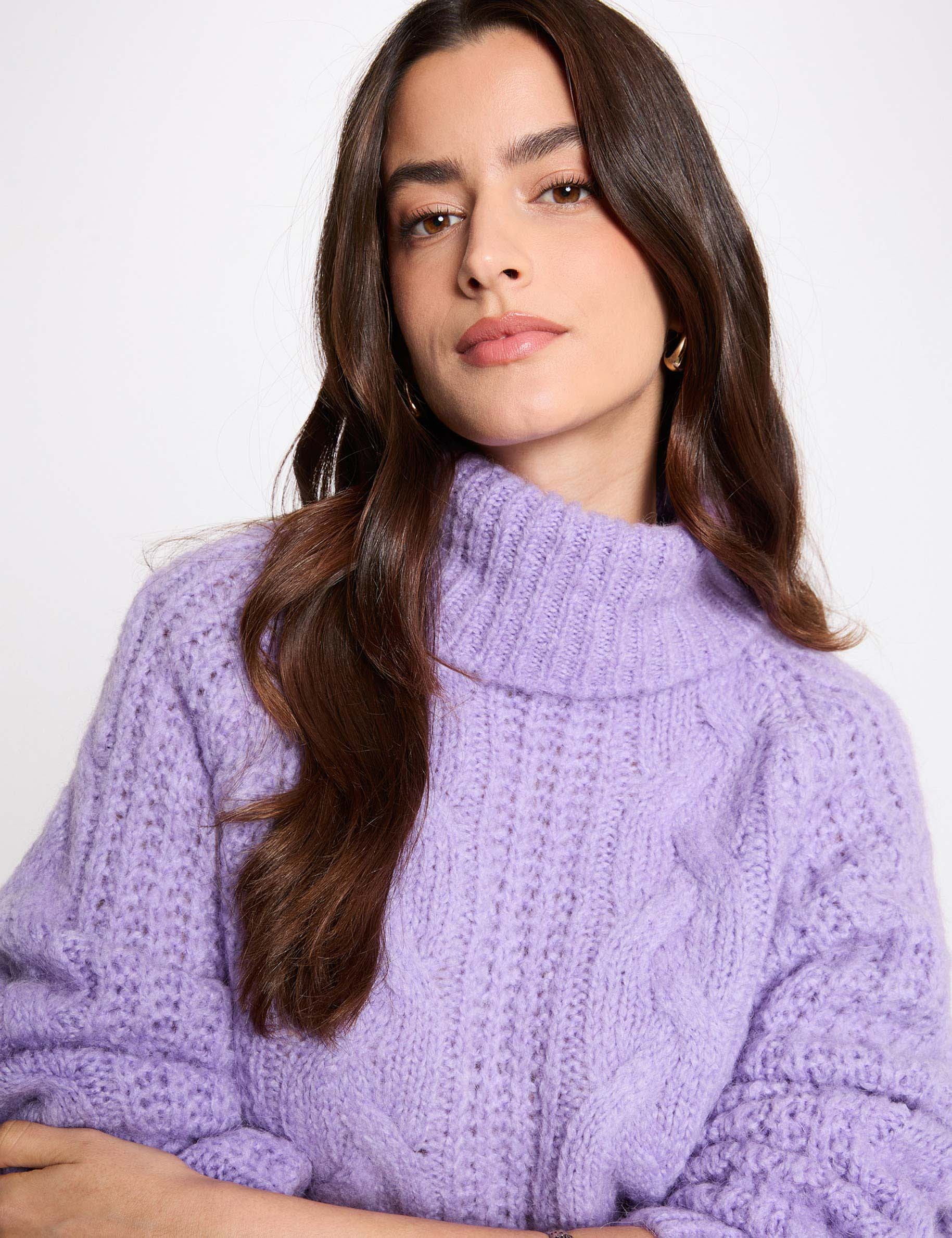 Cable-knit turtleneck sweater parma purple women