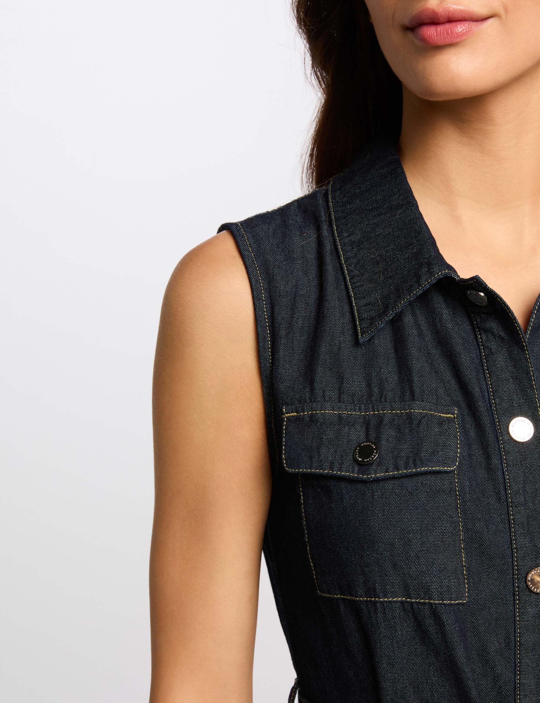 Maxi straight denim dress raw denim women