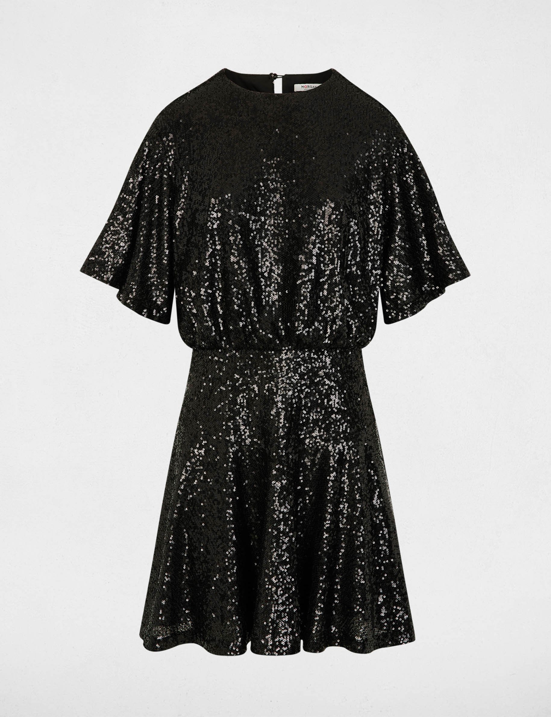 Robe courte sequins noir femme